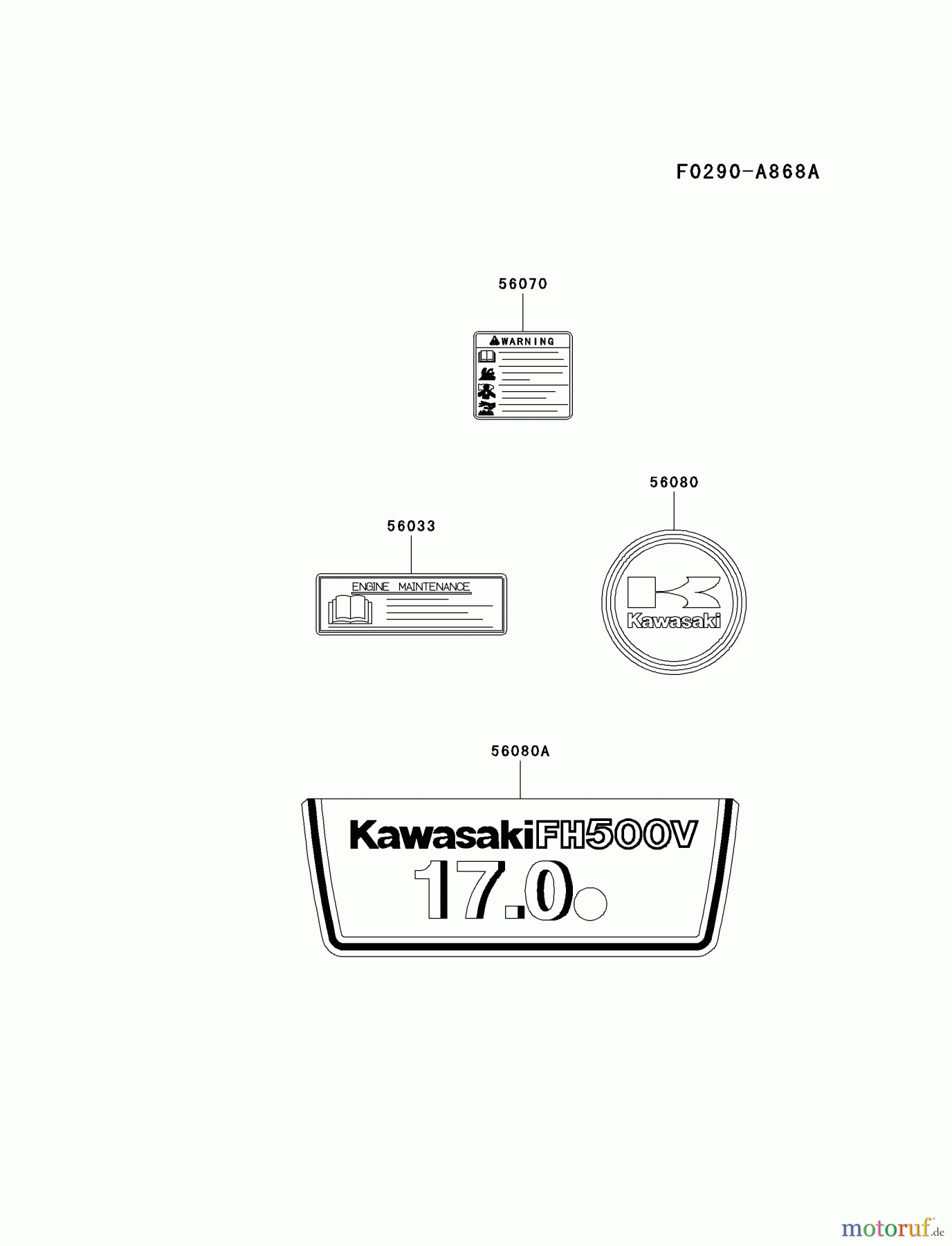  Kawasaki Motoren Motoren Vertikal FA210V - AS02 bis FH641V - DS24 FH500V-AS31 - Kawasaki FH500V 4-Stroke Engine LABEL