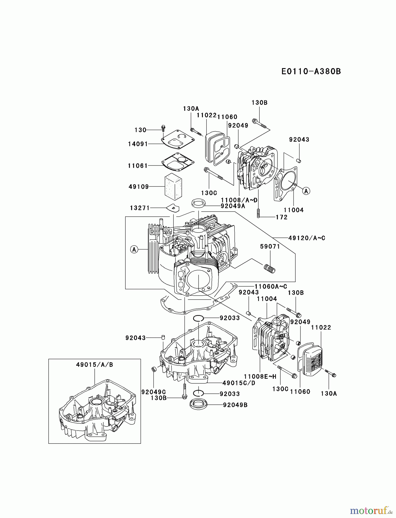  Kawasaki Motoren Motoren Vertikal FA210V - AS02 bis FH641V - DS24 FH500V-ES10 - Kawasaki FH500V 4-Stroke Engine CYLINDER/CRANKCASE