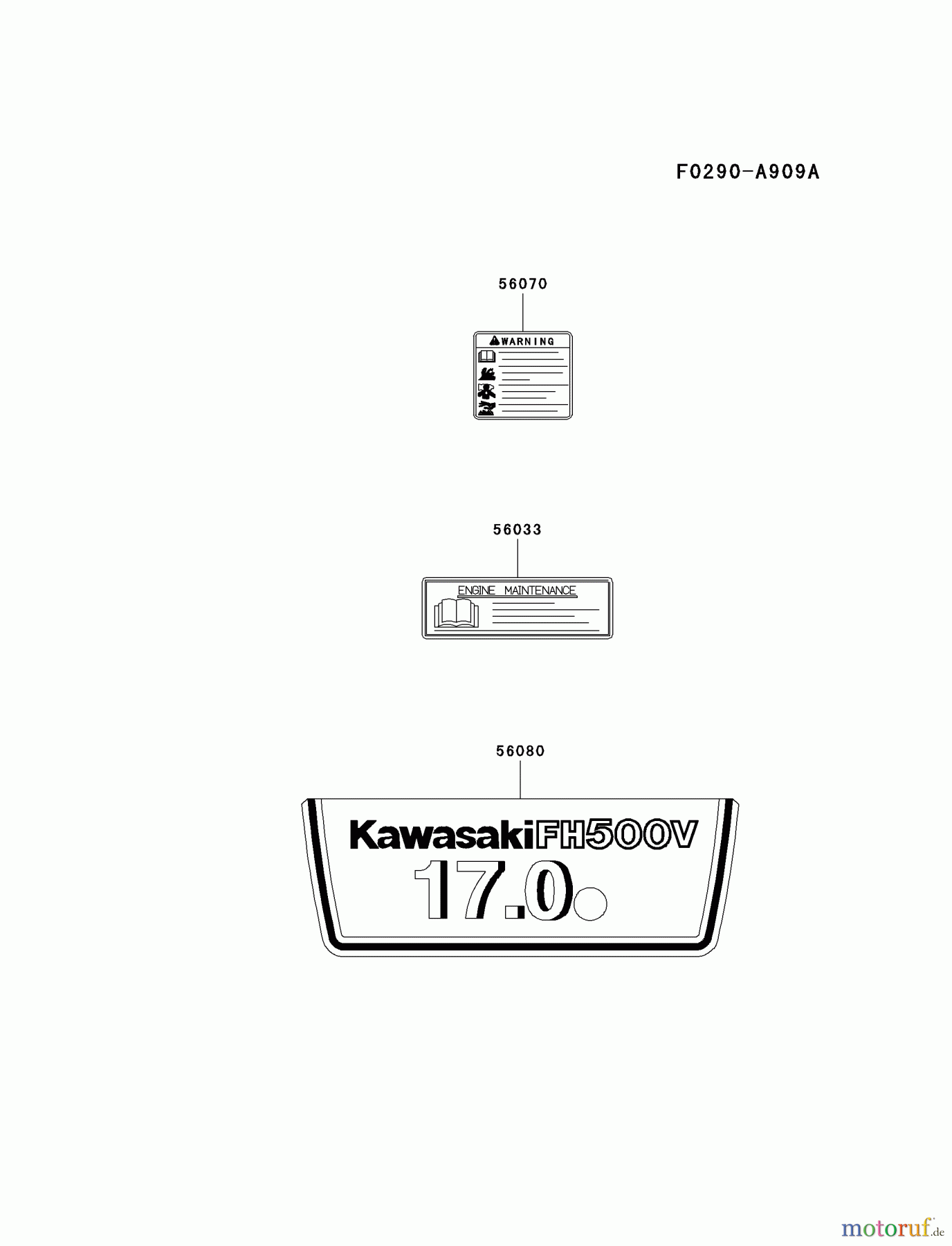  Kawasaki Motoren Motoren Vertikal FA210V - AS02 bis FH641V - DS24 FH500V-AS24 - Kawasaki FH500V 4-Stroke Engine LABEL