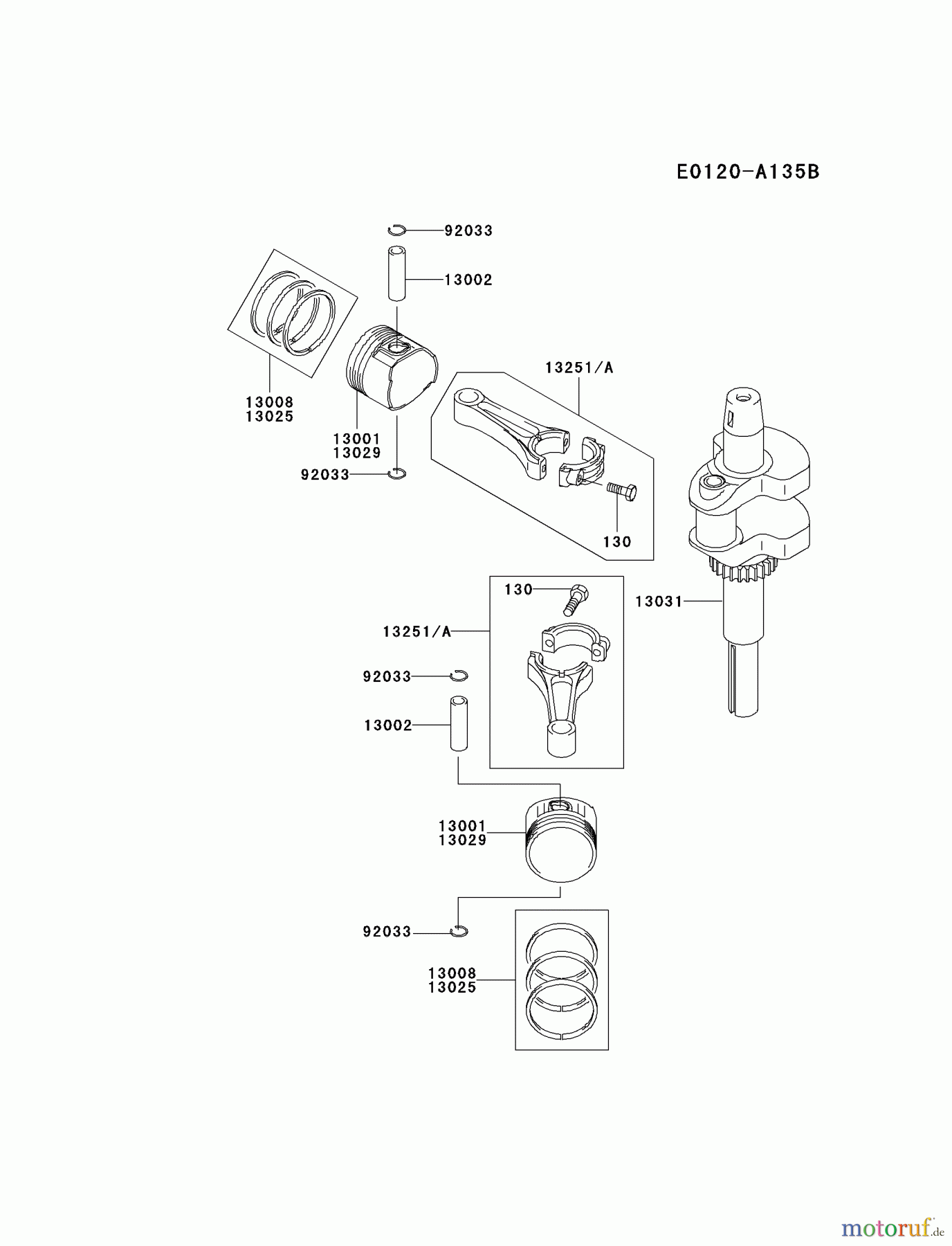  Kawasaki Motoren Motoren Vertikal FA210V - AS02 bis FH641V - DS24 FH500V-AS04 - Kawasaki FH500V 4-Stroke Engine PISTON/CRANKSHAFT