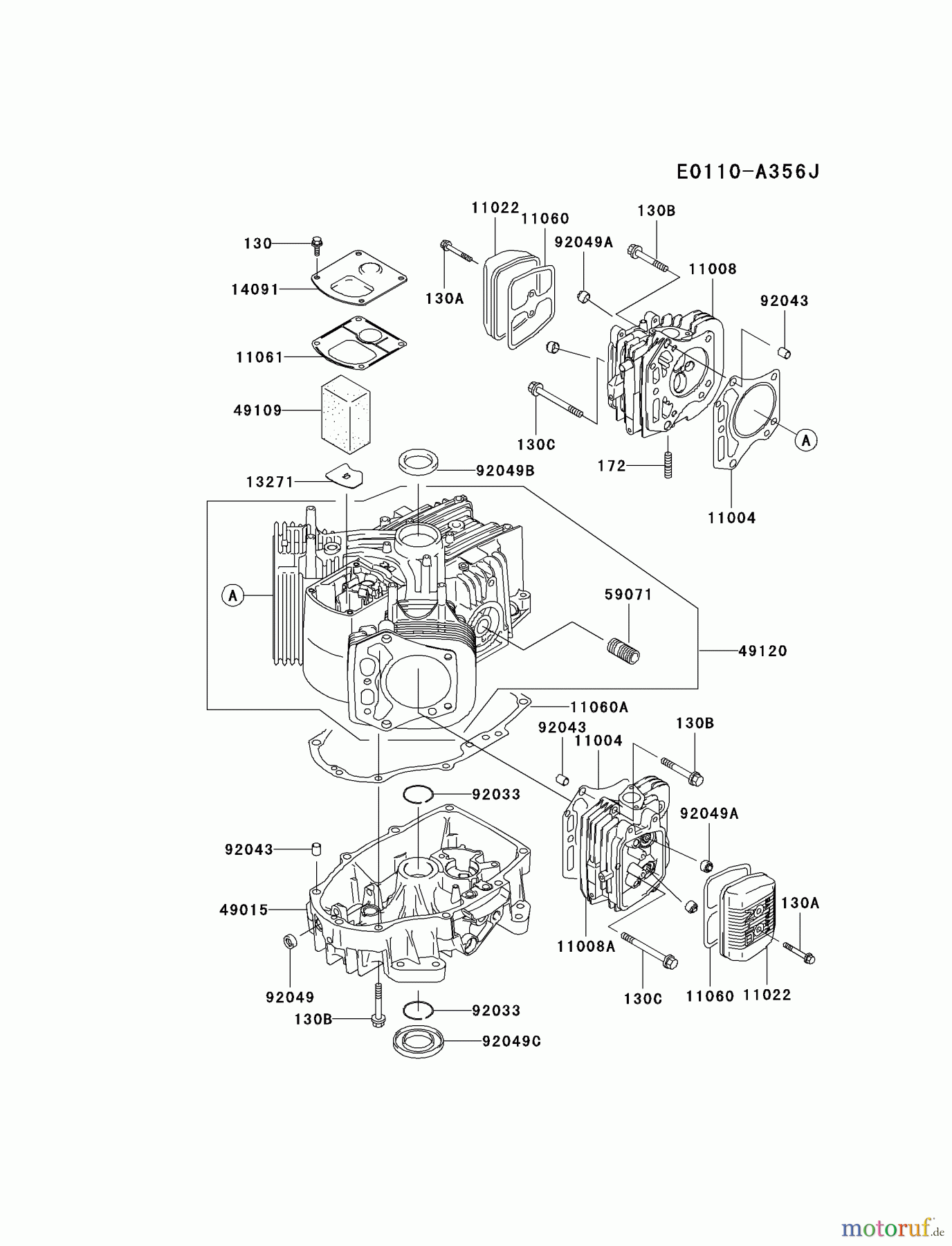  Kawasaki Motoren Motoren Vertikal FA210V - AS02 bis FH641V - DS24 FH531V-AS11 - Kawasaki FH531V 4-Stroke Engine CYLINDER/CRANKCASE