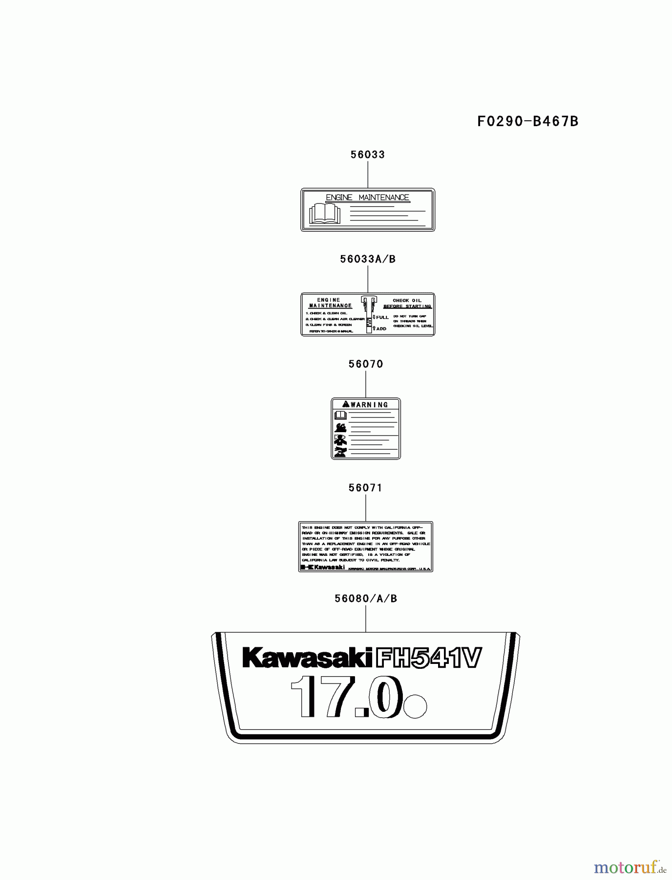  Kawasaki Motoren Motoren Vertikal FA210V - AS02 bis FH641V - DS24 FH541V-BW00 - Kawasaki FH541V 4-Stroke Engine LABEL