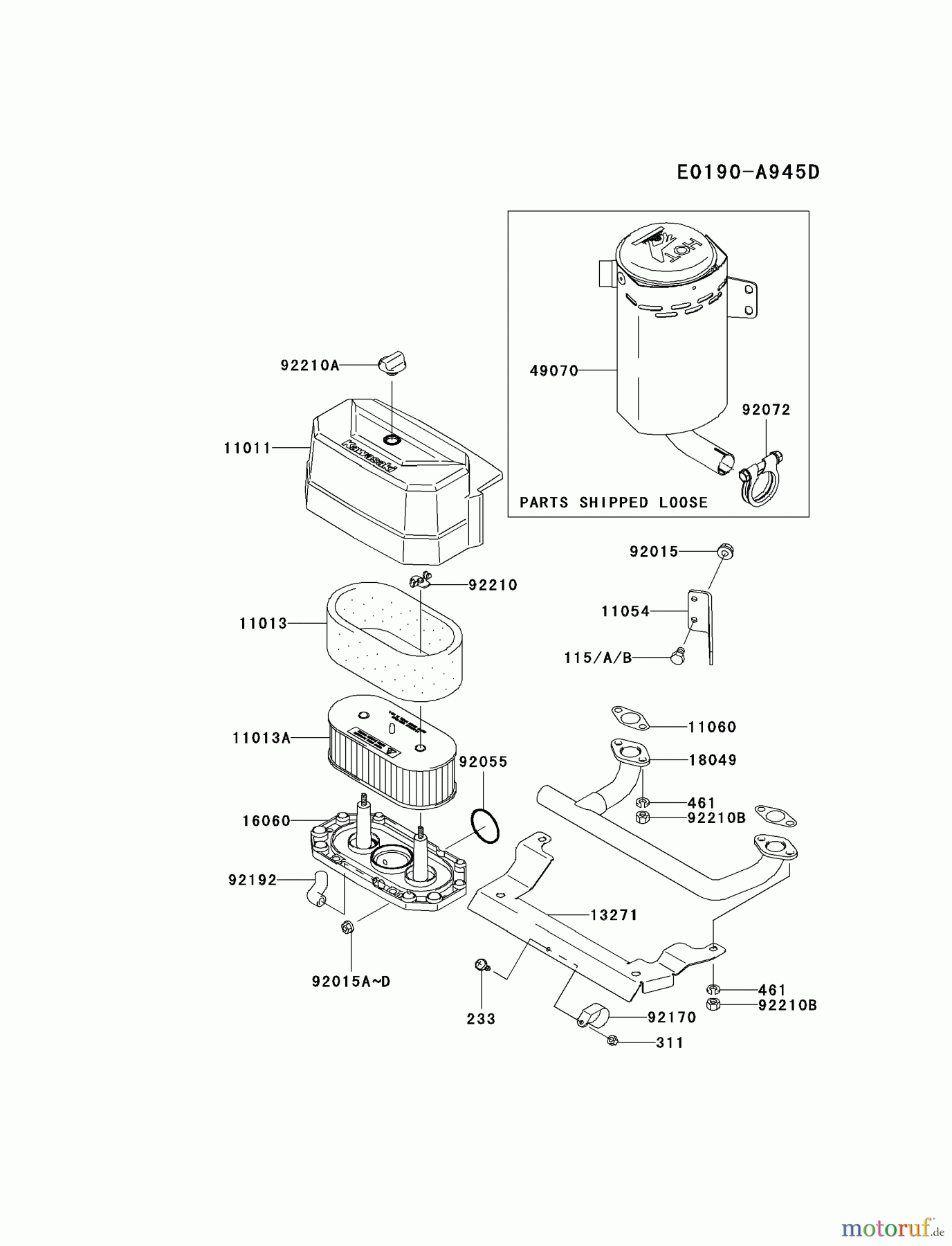  Kawasaki Motoren Motoren Vertikal FA210V - AS02 bis FH641V - DS24 FH541V-BS45 - Kawasaki FH541V 4-Stroke Engine AIR-FILTER/MUFFLER