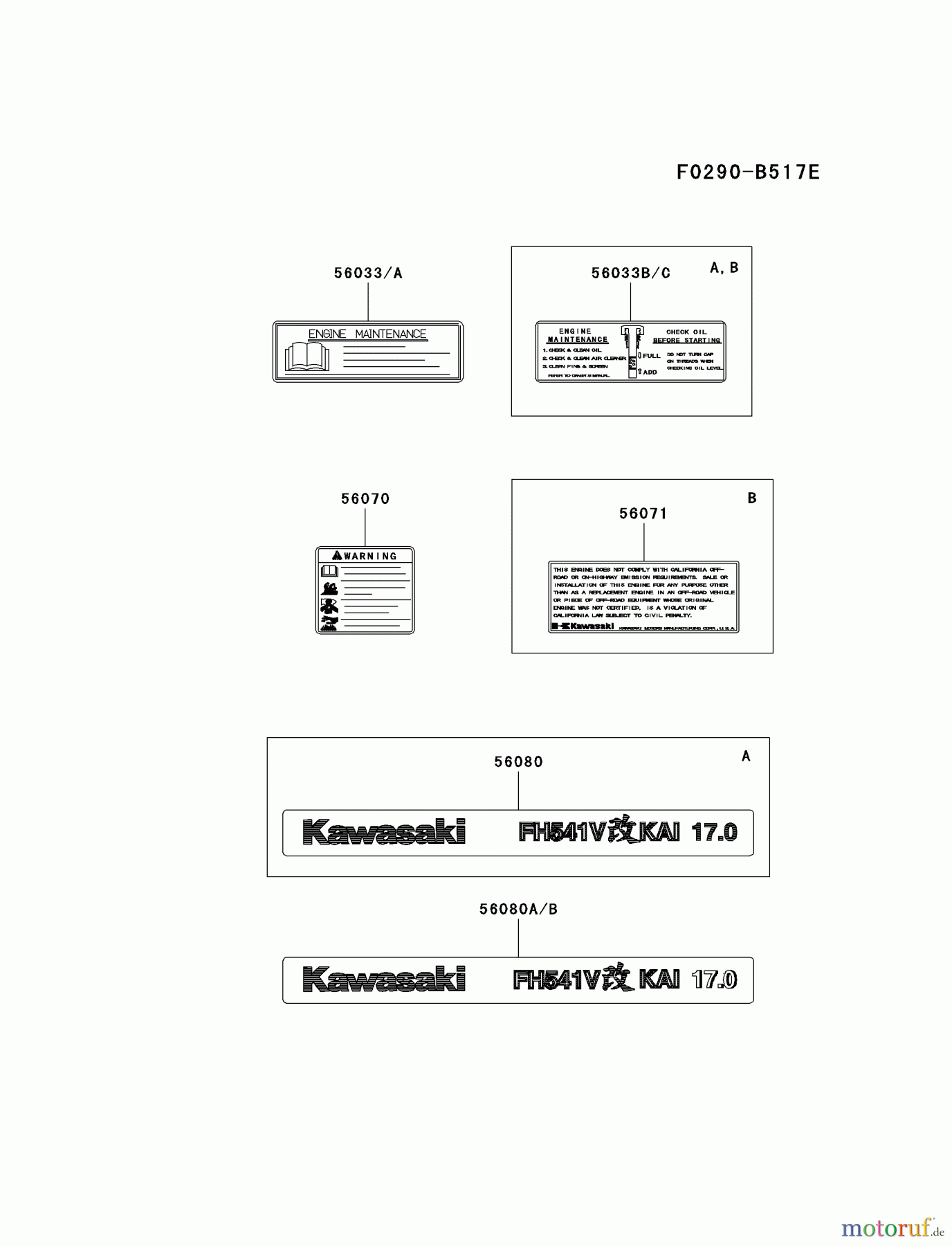  Kawasaki Motoren Motoren Vertikal FA210V - AS02 bis FH641V - DS24 FH541V-CS45 - Kawasaki FH541V 4-Stroke Engine LABEL