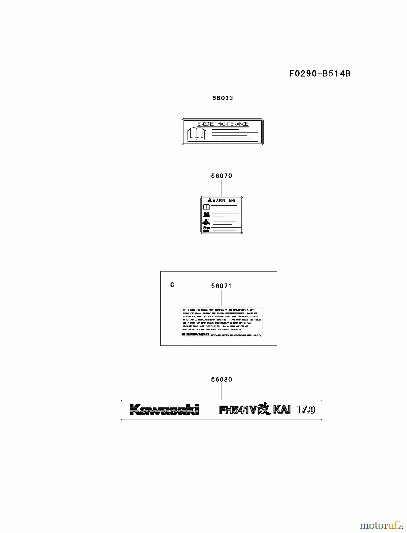  Kawasaki Motoren Motoren Vertikal FA210V - AS02 bis FH641V - DS24 FH541V-CS37 - Kawasaki FH541V 4-Stroke Engine LABEL