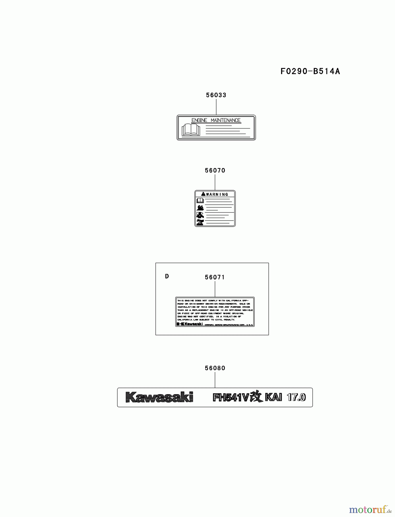  Kawasaki Motoren Motoren Vertikal FA210V - AS02 bis FH641V - DS24 FH541V-ES20 - Kawasaki FH541V 4-Stroke Engine LABEL