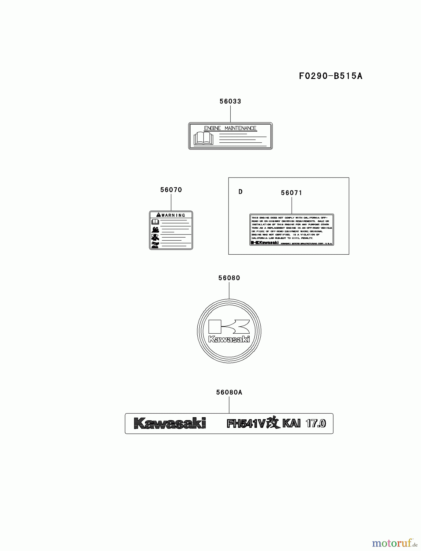  Kawasaki Motoren Motoren Vertikal FA210V - AS02 bis FH641V - DS24 FH541V-ES22 - Kawasaki FH541V 4-Stroke Engine LABEL