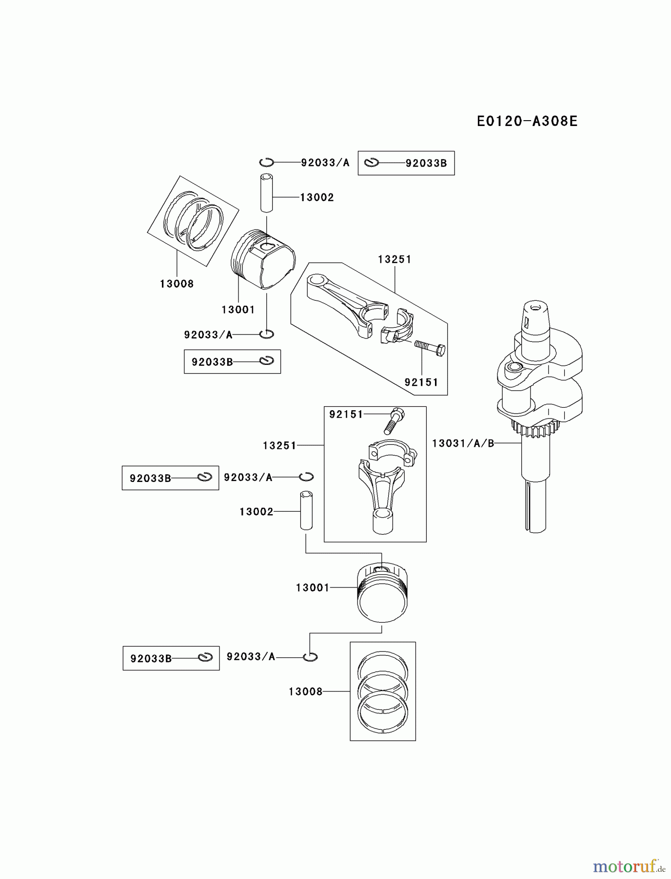  Kawasaki Motoren Motoren Vertikal FA210V - AS02 bis FH641V - DS24 FH541V-ES28 - Kawasaki FH541V 4-Stroke Engine PISTON/CRANKSHAFT