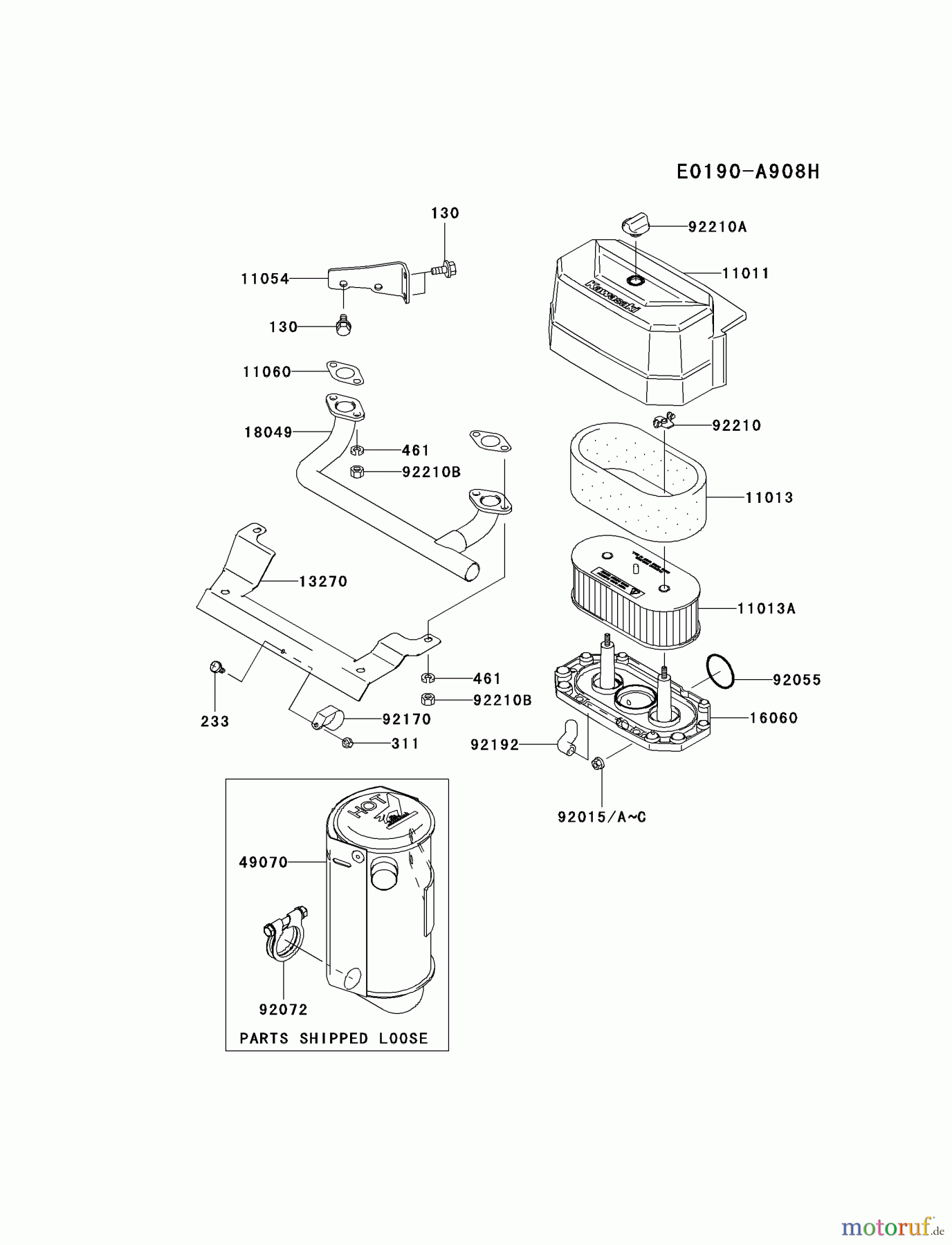  Kawasaki Motoren Motoren Vertikal FA210V - AS02 bis FH641V - DS24 FH541V-ES30 - Kawasaki FH541V 4-Stroke Engine AIR-FILTER/MUFFLER