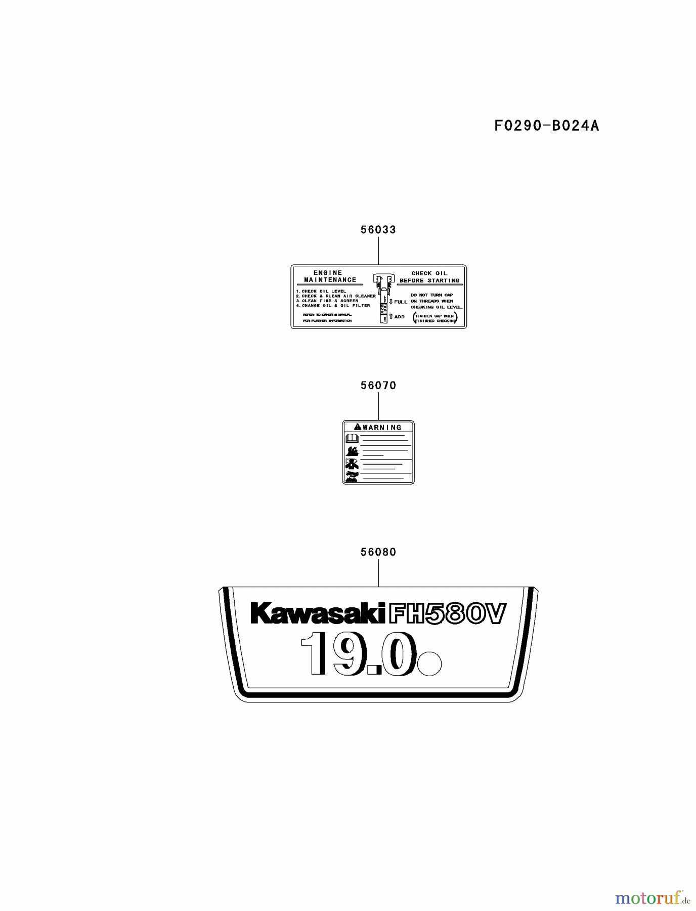  Kawasaki Motoren Motoren Vertikal FA210V - AS02 bis FH641V - DS24 FH580V-AS06 - Kawasaki FH580V 4-Stroke Engine LABEL