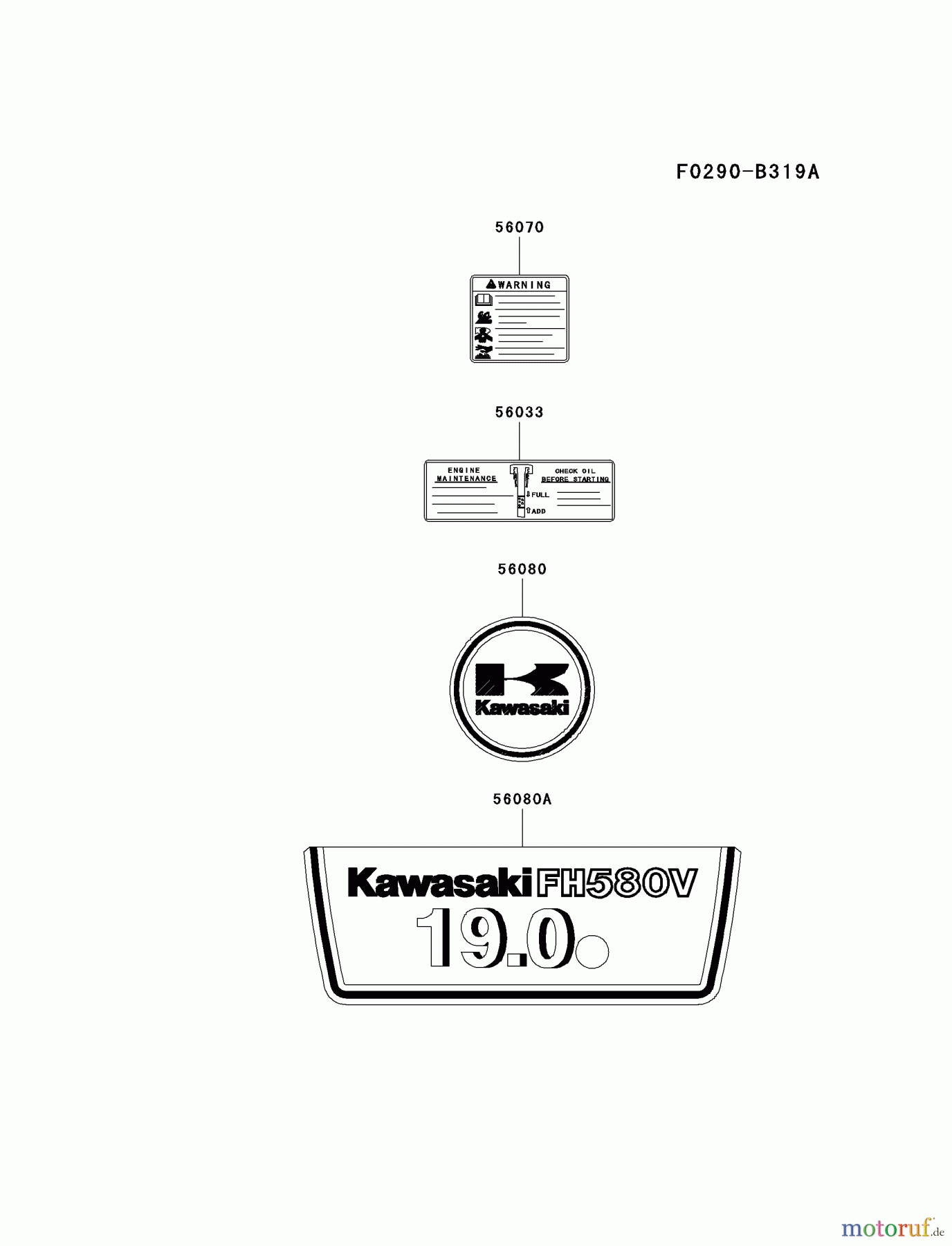  Kawasaki Motoren Motoren Vertikal FA210V - AS02 bis FH641V - DS24 FH580V-CS03 - Kawasaki FH580V 4-Stroke Engine LABEL