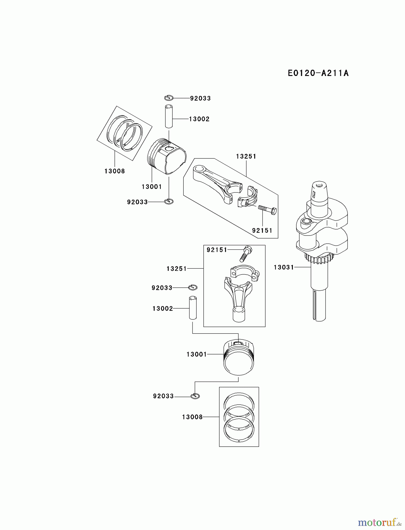  Kawasaki Motoren Motoren Vertikal FA210V - AS02 bis FH641V - DS24 FH541V-AS05 - Kawasaki FH541V 4-Stroke Engine PISTON/CRANKSHAFT