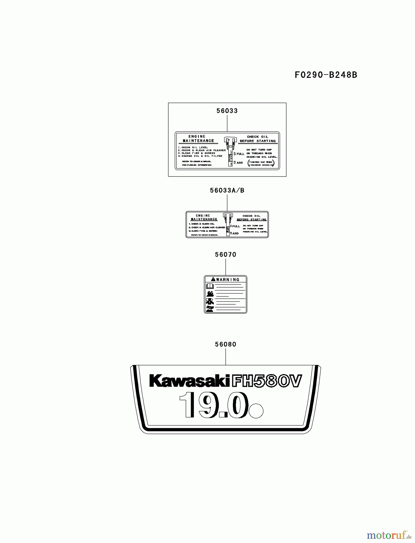  Kawasaki Motoren Motoren Vertikal FA210V - AS02 bis FH641V - DS24 FH580V-AS14 - Kawasaki FH580V 4-Stroke Engine LABEL