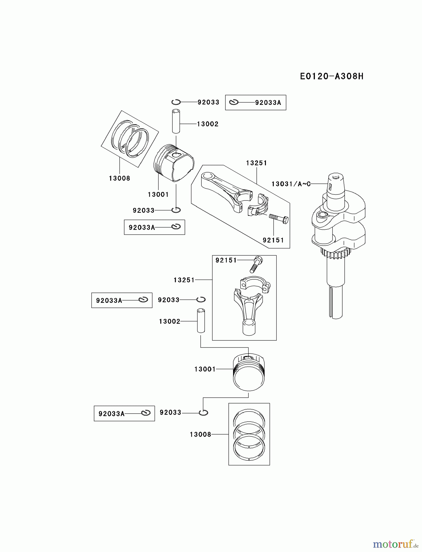  Kawasaki Motoren Motoren Vertikal FA210V - AS02 bis FH641V - DS24 FH580V-CS16 - Kawasaki FH580V 4-Stroke Engine PISTON/CRANKSHAFT