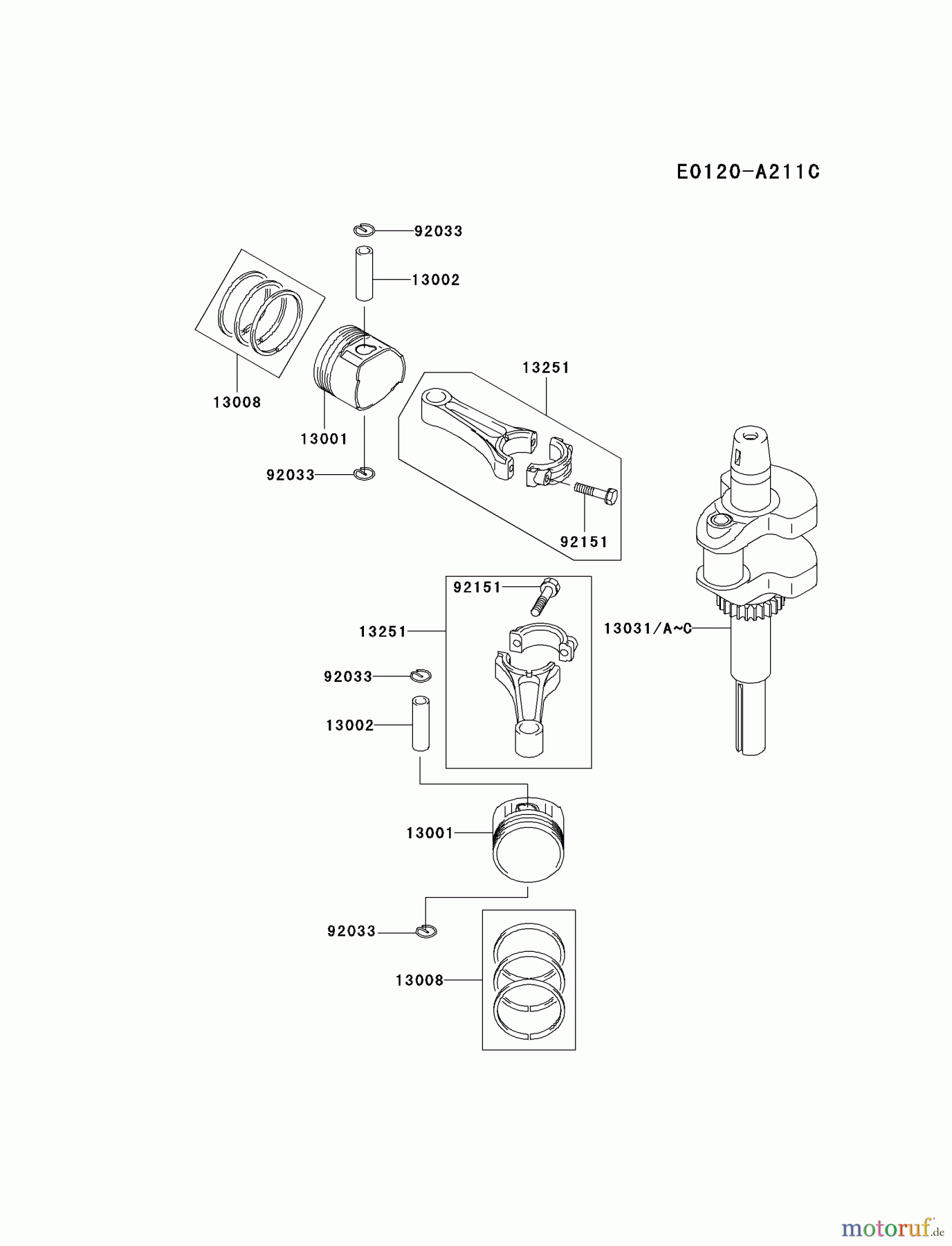  Kawasaki Motoren Motoren Vertikal FA210V - AS02 bis FH641V - DS24 FH580V-AS29 - Kawasaki FH580V 4-Stroke Engine PISTON/CRANKSHAFT