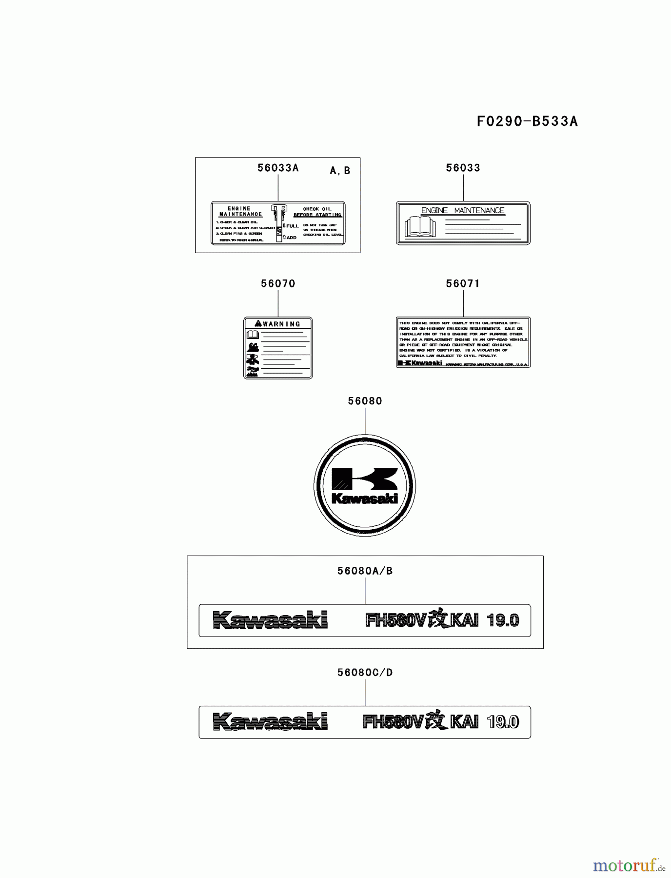  Kawasaki Motoren Motoren Vertikal FA210V - AS02 bis FH641V - DS24 FH580V-BS34 - Kawasaki FH580V 4-Stroke Engine LABEL