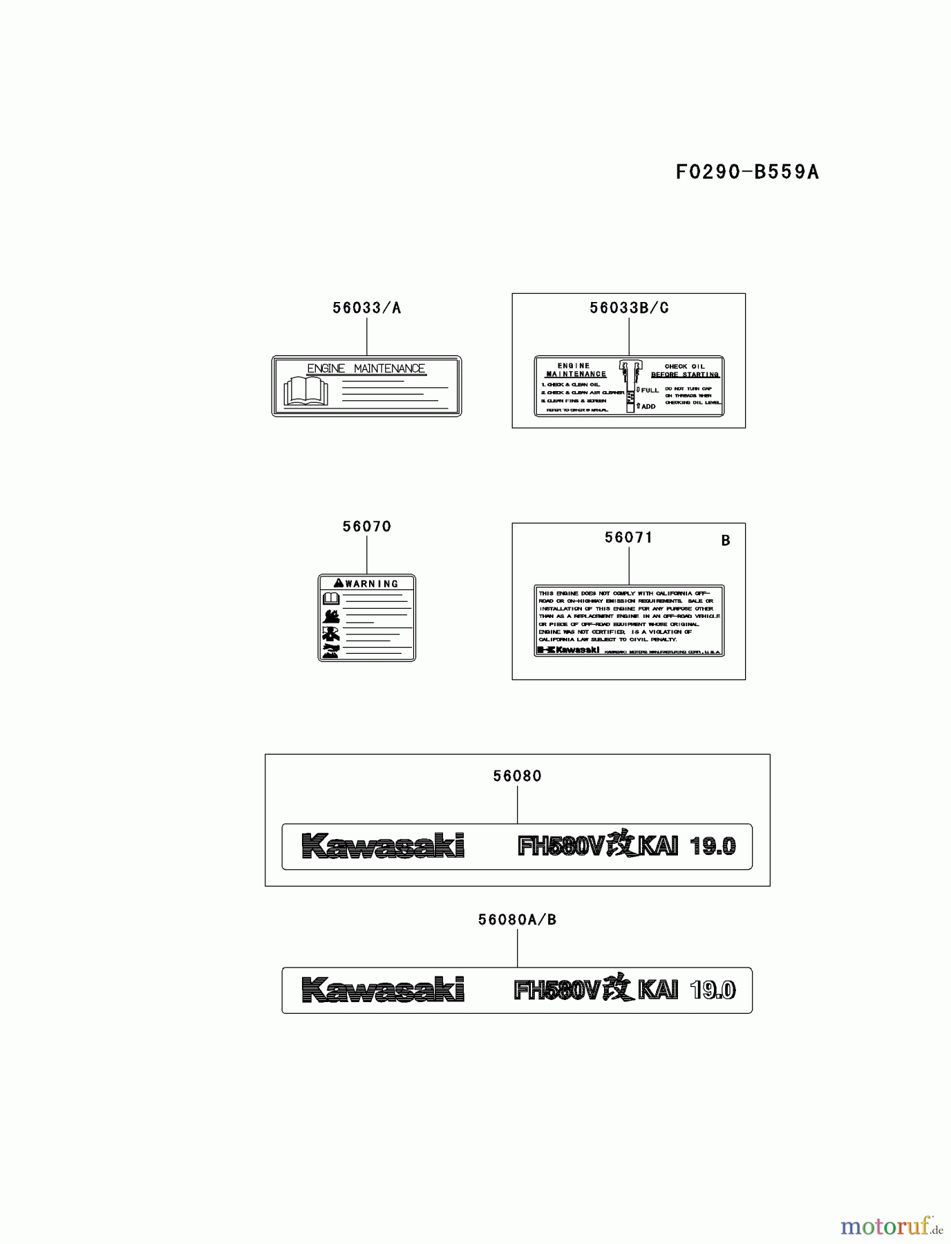  Kawasaki Motoren Motoren Vertikal FA210V - AS02 bis FH641V - DS24 FH580V-BS40 - Kawasaki FH580V 4-Stroke Engine LABEL