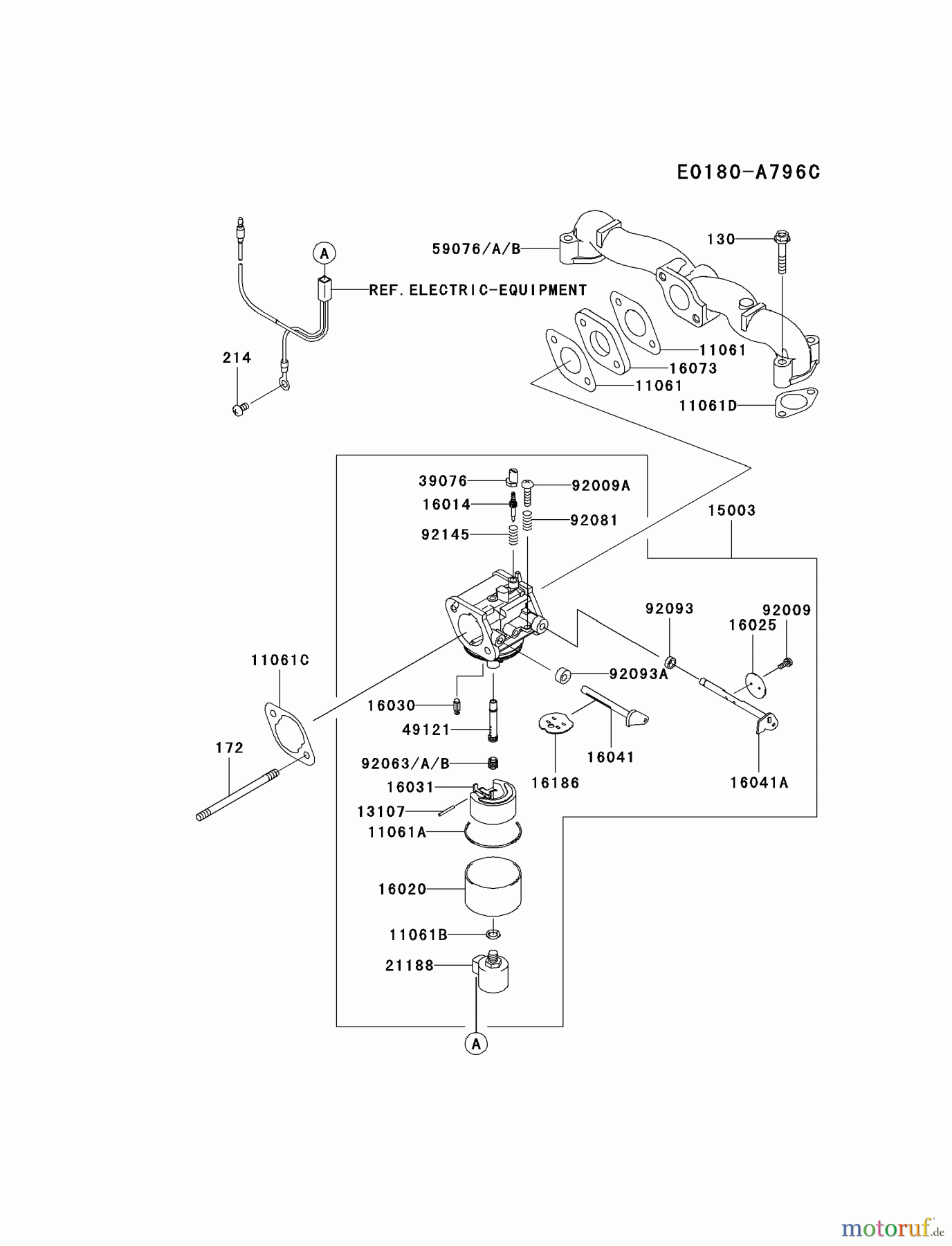  Kawasaki Motoren Motoren Vertikal FA210V - AS02 bis FH641V - DS24 FH580V-BW04 - Kawasaki FH580V 4-Stroke Engine CARBURETOR