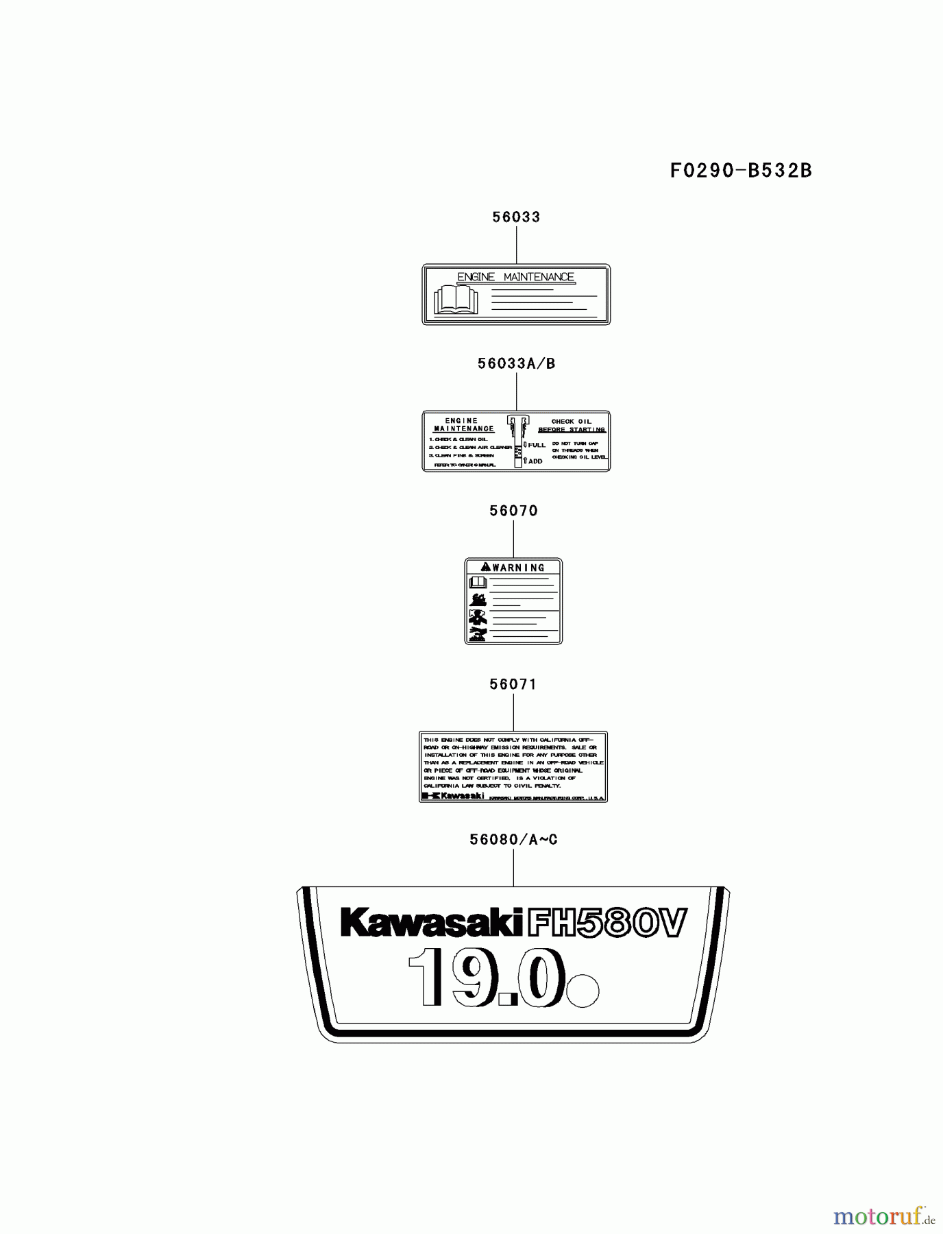  Kawasaki Motoren Motoren Vertikal FA210V - AS02 bis FH641V - DS24 FH580V-BS16 - Kawasaki FH580V 4-Stroke Engine LABEL