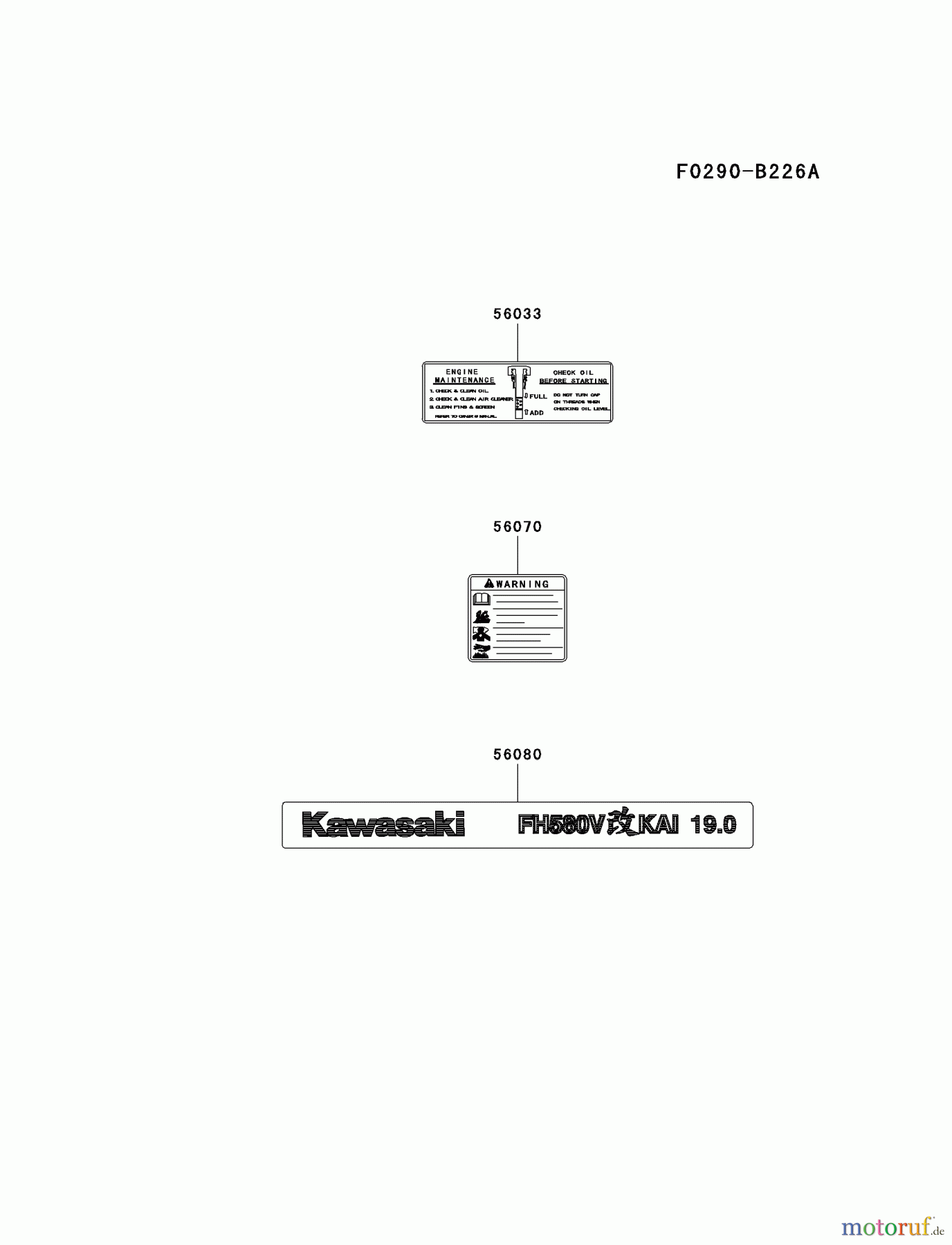 Kawasaki Motoren Motoren Vertikal FA210V - AS02 bis FH641V - DS24 FH580V-AS33 - Kawasaki FH580V 4-Stroke Engine LABEL