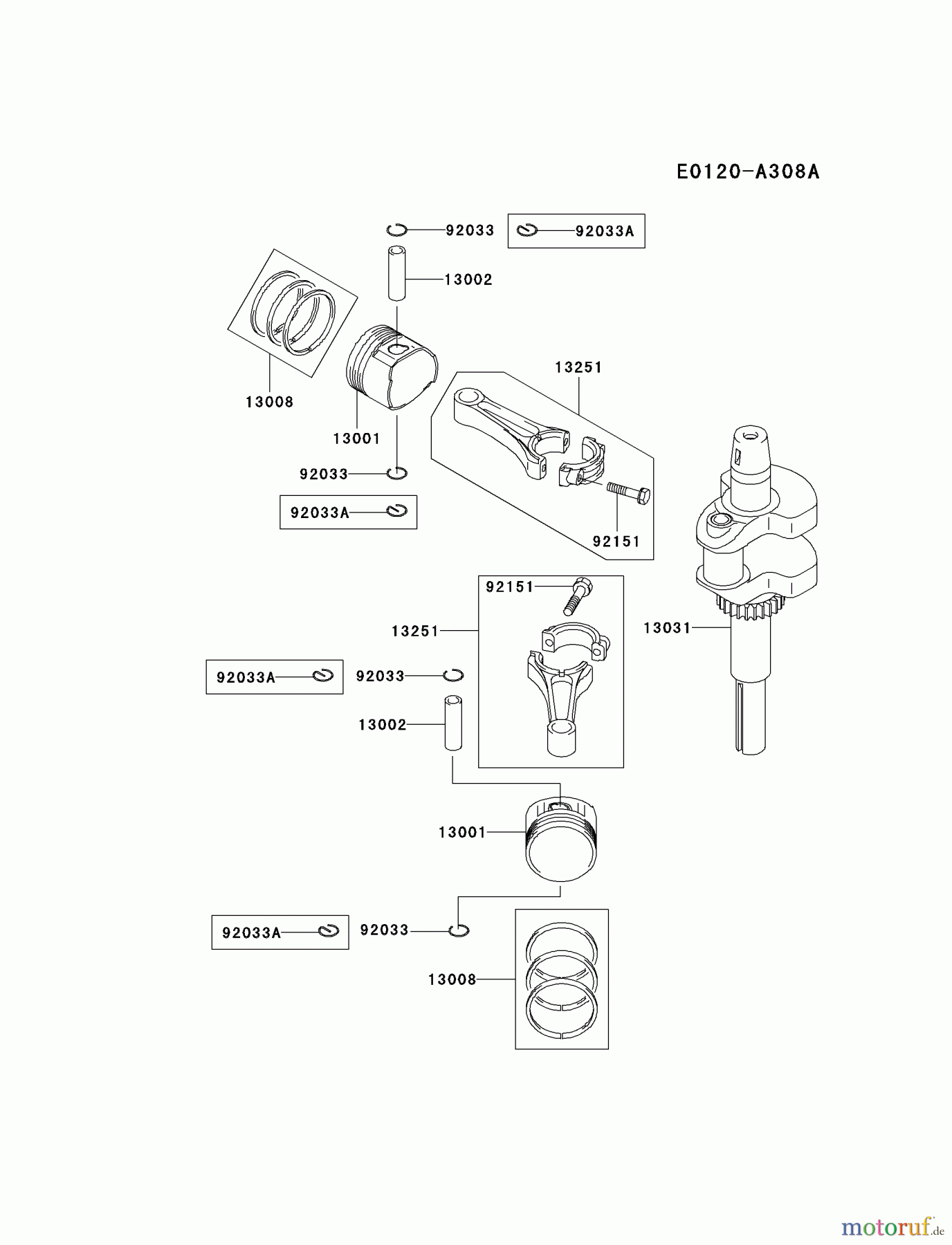  Kawasaki Motoren Motoren Vertikal FA210V - AS02 bis FH641V - DS24 FH580V-BS22 - Kawasaki FH580V 4-Stroke Engine PISTON/CRANKSHAFT