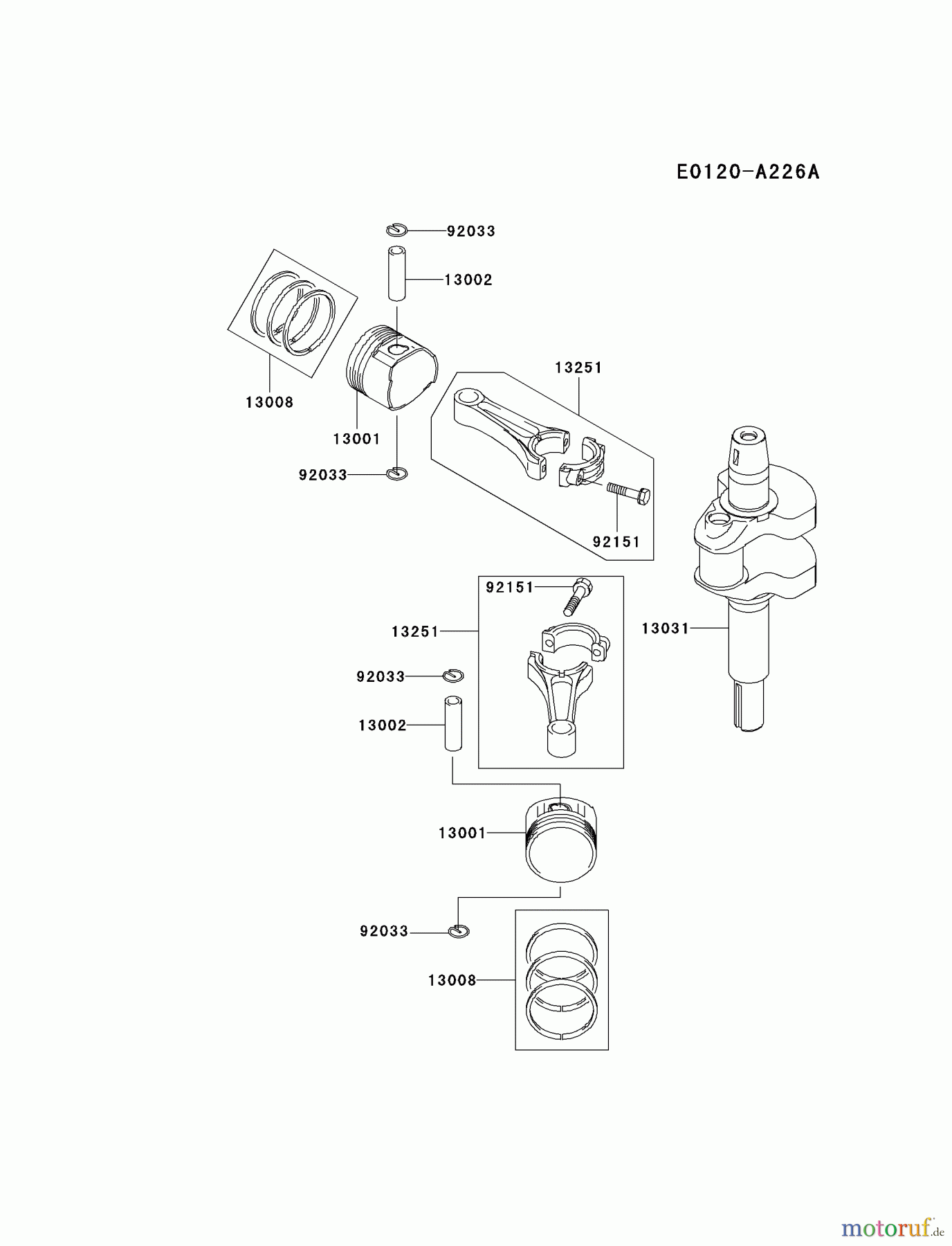  Kawasaki Motoren Motoren Vertikal FA210V - AS02 bis FH641V - DS24 FH580V-AS06 - Kawasaki FH580V 4-Stroke Engine PISTON/CRANKSHAFT