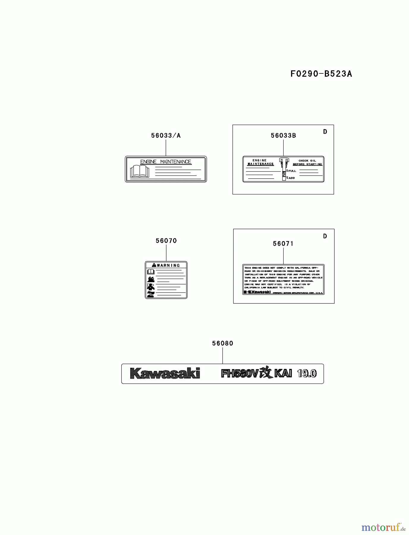  Kawasaki Motoren Motoren Vertikal FA210V - AS02 bis FH641V - DS24 FH580V-DS24 - Kawasaki FH580V 4-Stroke Engine LABEL