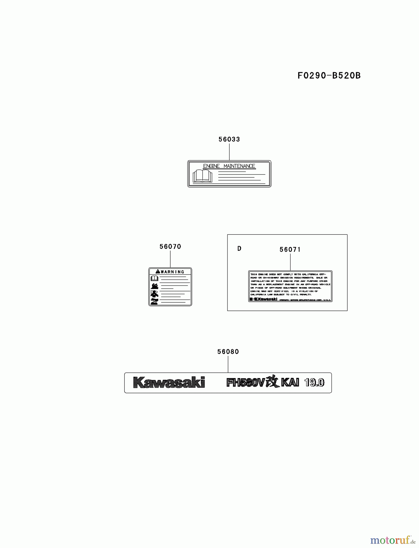  Kawasaki Motoren Motoren Vertikal FA210V - AS02 bis FH641V - DS24 FH580V-ES35 - Kawasaki FH580V 4-Stroke Engine LABEL