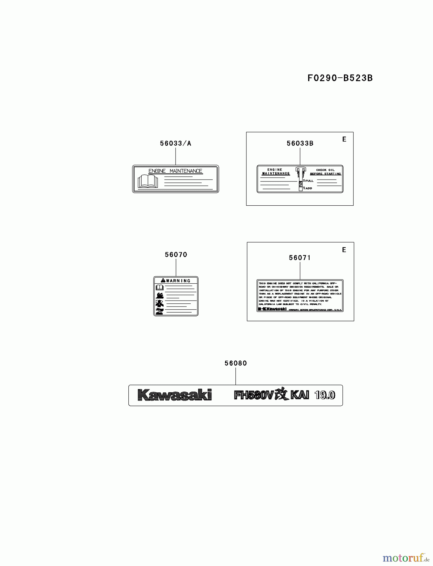  Kawasaki Motoren Motoren Vertikal FA210V - AS02 bis FH641V - DS24 FH580V-FS30 - Kawasaki FH580V 4-Stroke Engine LABEL