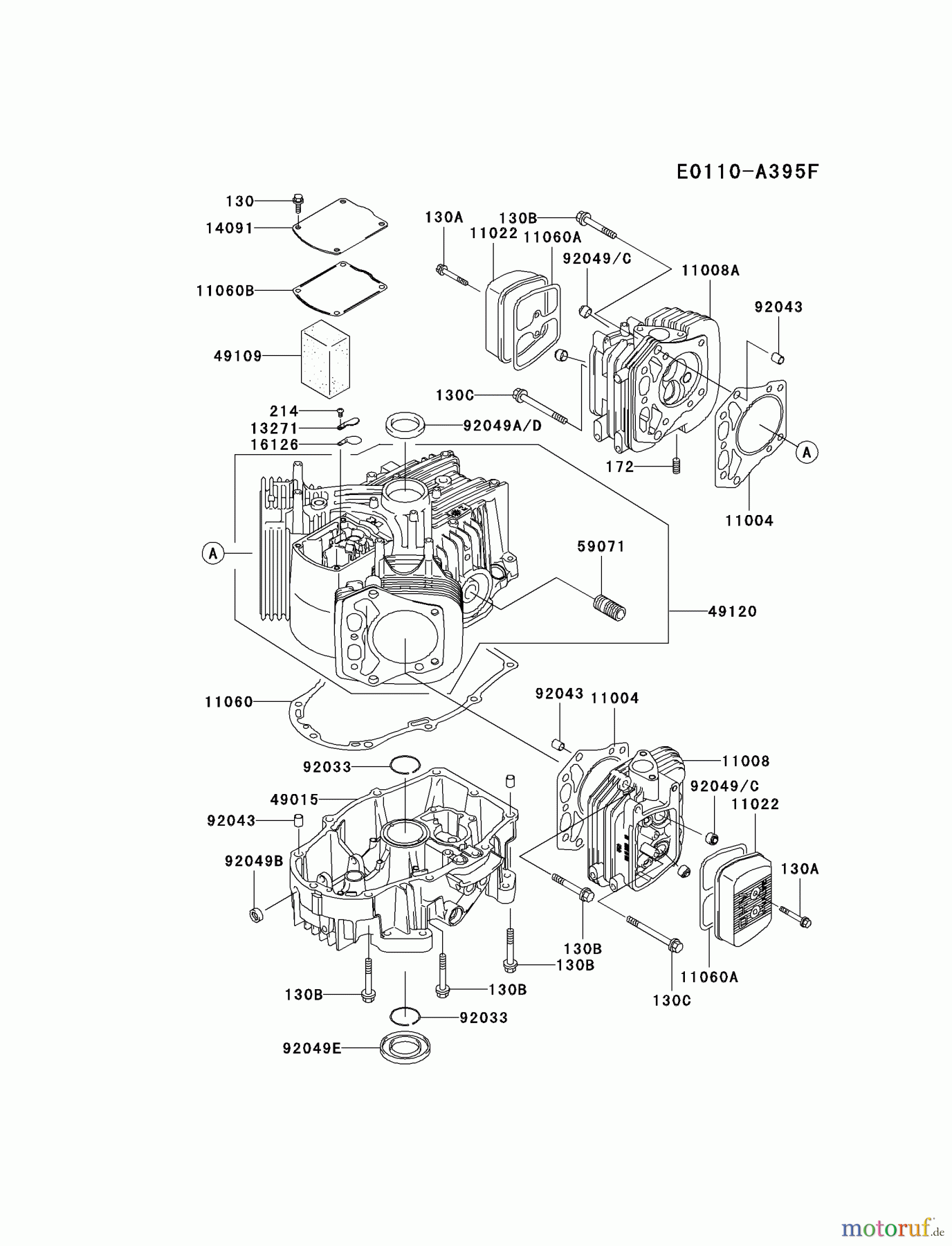  Kawasaki Motoren Motoren Vertikal FA210V - AS02 bis FH641V - DS24 FH601V-AS22 - Kawasaki FH601V 4-Stroke Engine CYLINDER/CRANKCASE