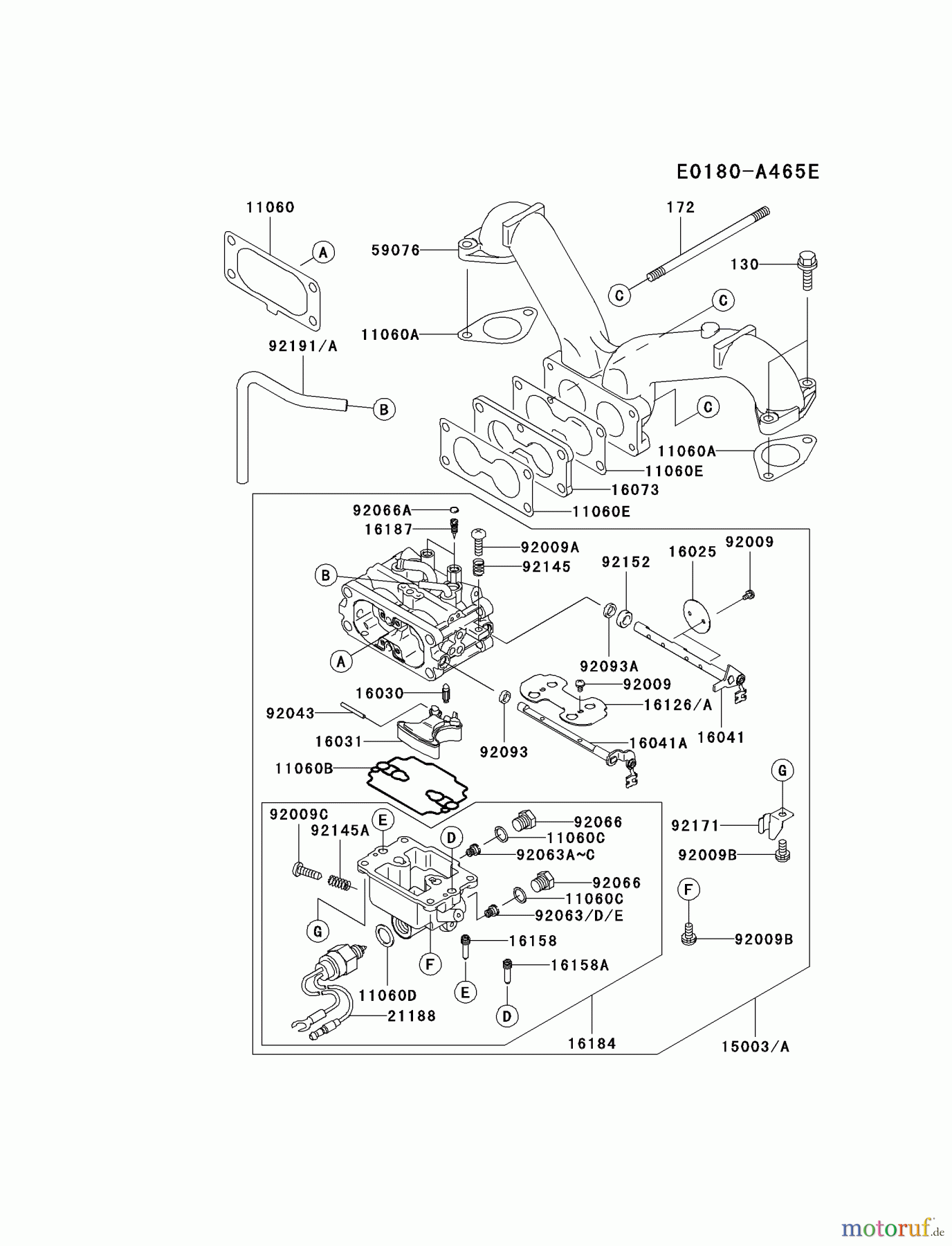  Kawasaki Motoren Motoren Vertikal FA210V - AS02 bis FH641V - DS24 FH601V-BS21 - Kawasaki FH601V 4-Stroke Engine CARBURETOR