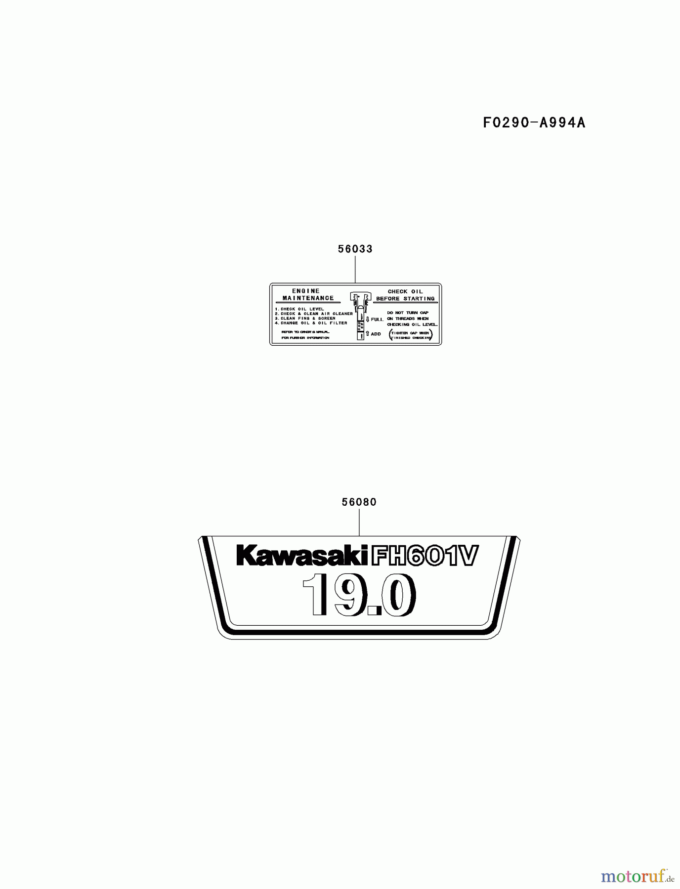  Kawasaki Motoren Motoren Vertikal FA210V - AS02 bis FH641V - DS24 FH601V-AS27 - Kawasaki FH601V 4-Stroke Engine LABEL