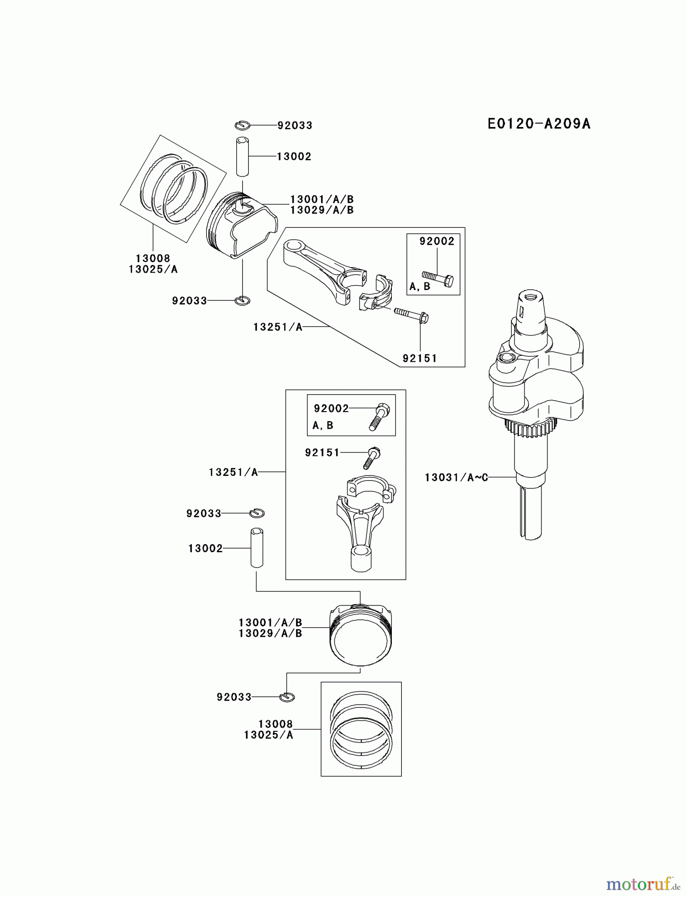  Kawasaki Motoren Motoren Vertikal FH641V - DS25 bis FS481V - BS13 FH680V-CS04 - Kawasaki FH680V 4-Stroke Engine PISTON/CRANKSHAFT