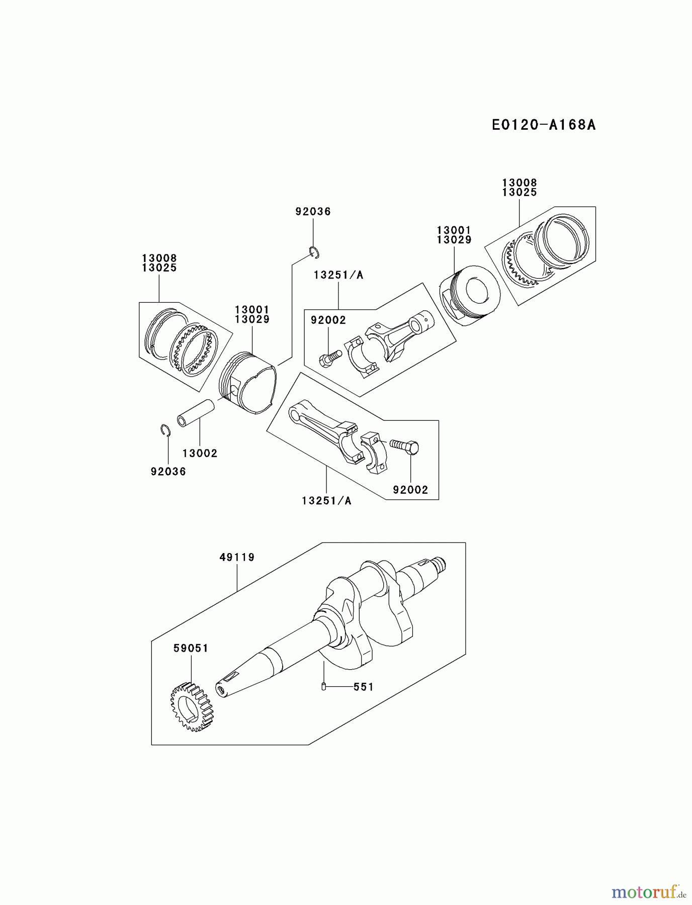  Kawasaki Motoren Motoren, Horizontal FD661D-AS07 - Kawasaki FD661D 4-Stroke Engine PISTON/CRANKSHAFT