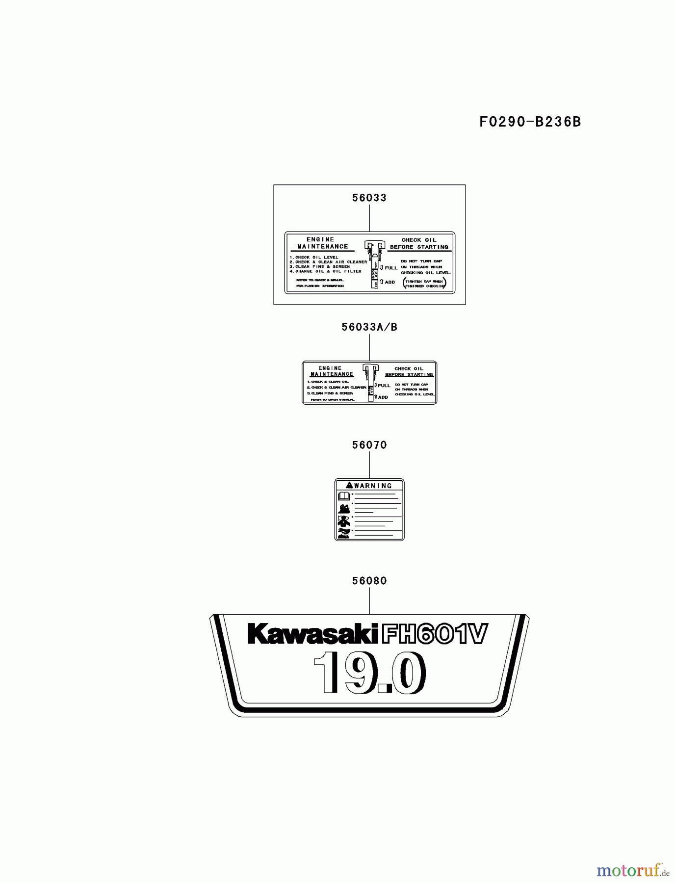  Kawasaki Motoren Motoren Vertikal FA210V - AS02 bis FH641V - DS24 FH601V-CS19 - Kawasaki FH601V 4-Stroke Engine LABEL