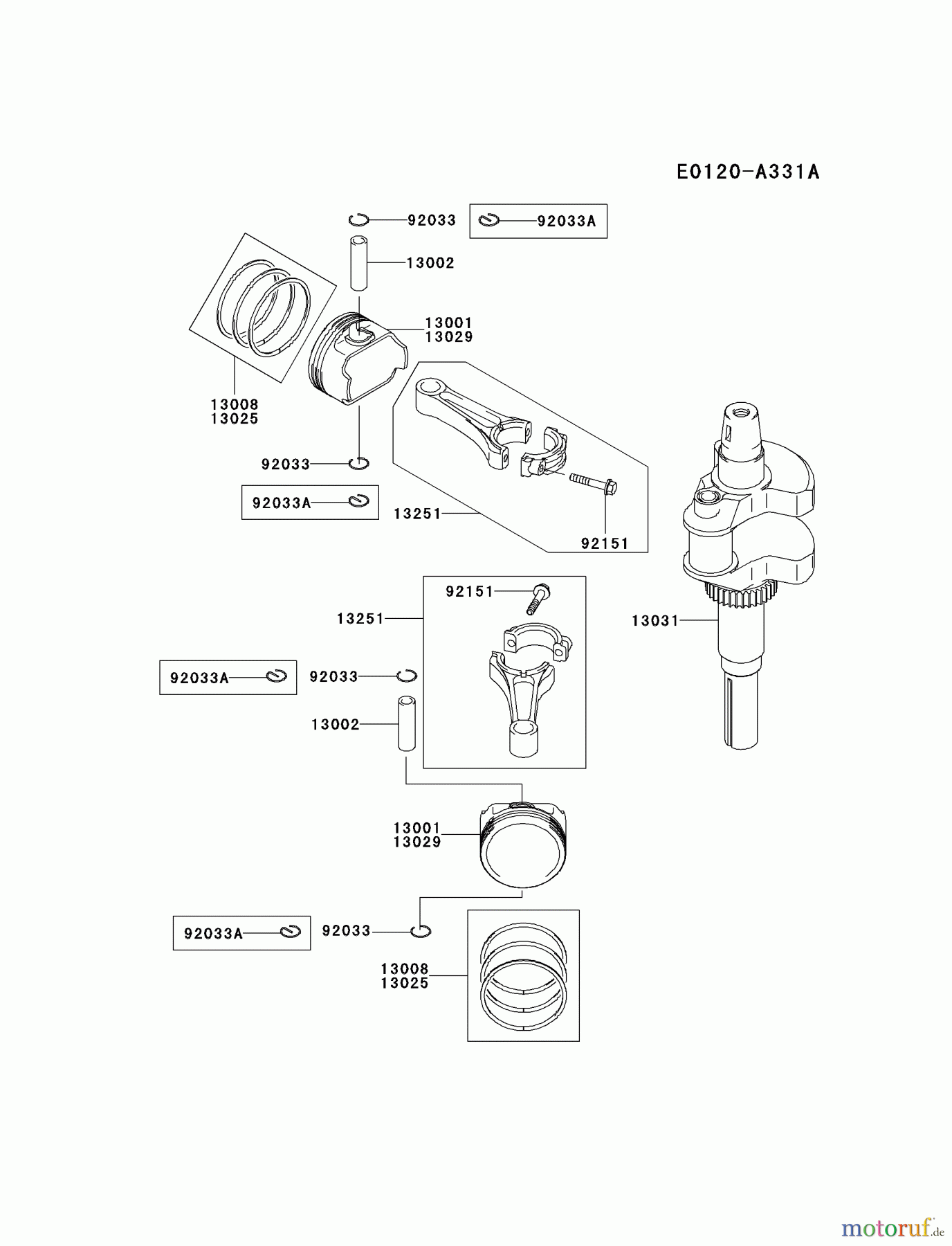  Kawasaki Motoren Motoren Vertikal FA210V - AS02 bis FH641V - DS24 FH641V-DS20 - Kawasaki FH641V 4-Stroke Engine PISTON/CRANKSHAFT