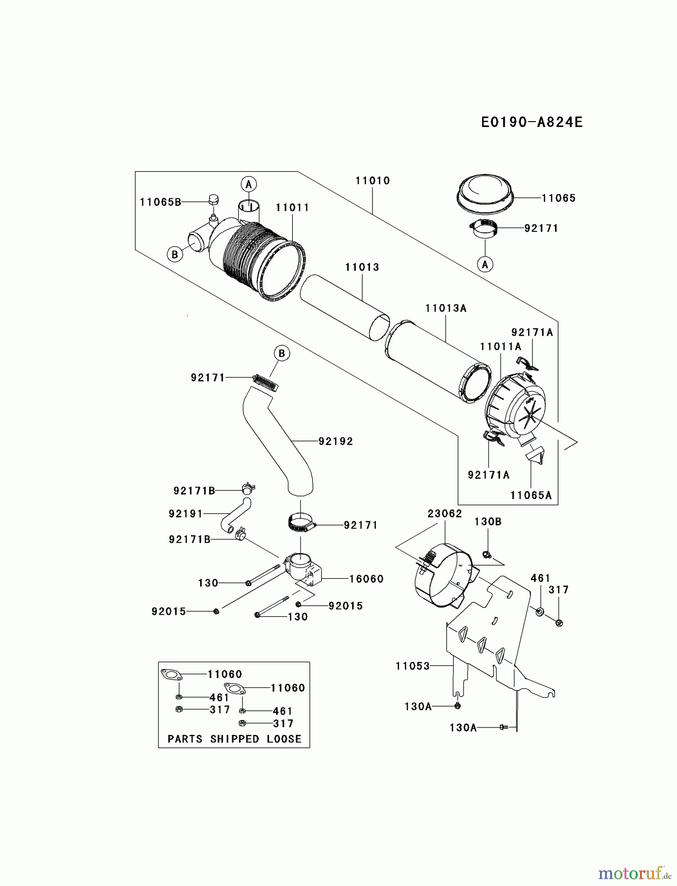  Kawasaki Motoren Motoren Vertikal FA210V - AS02 bis FH641V - DS24 FH601V-DS24 - Kawasaki FH601V 4-Stroke Engine AIR-FILTER/MUFFLER