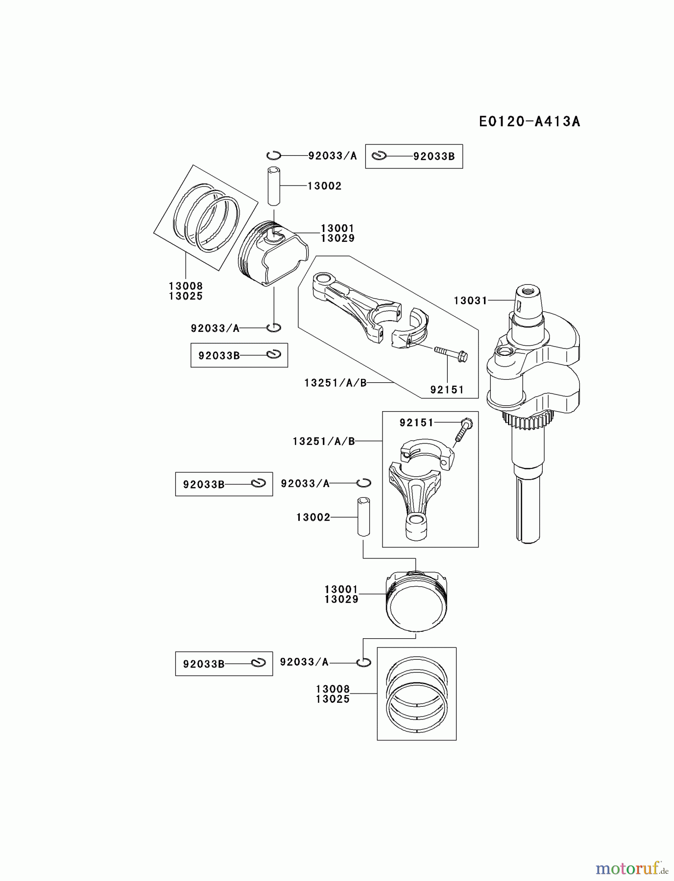  Kawasaki Motoren Motoren Vertikal FH641V - DS25 bis FS481V - BS13 FH680V-FS01 - Kawasaki FH680V 4-Stroke Engine PISTON/CRANKSHAFT