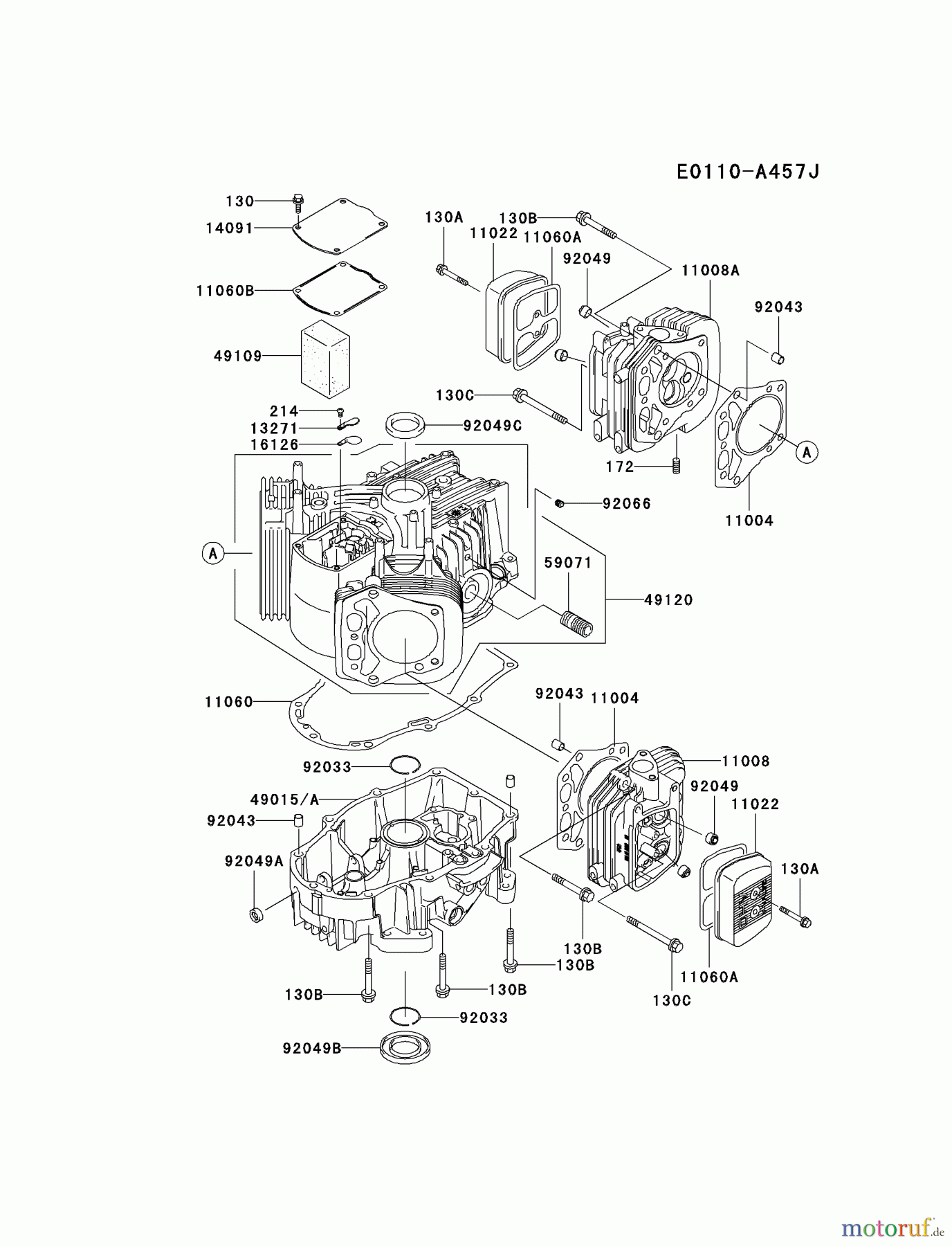  Kawasaki Motoren Motoren Vertikal FH641V - DS25 bis FS481V - BS13 FH641V-DS25 - Kawasaki FH641V 4-Stroke Engine CYLINDER/CRANKCASE