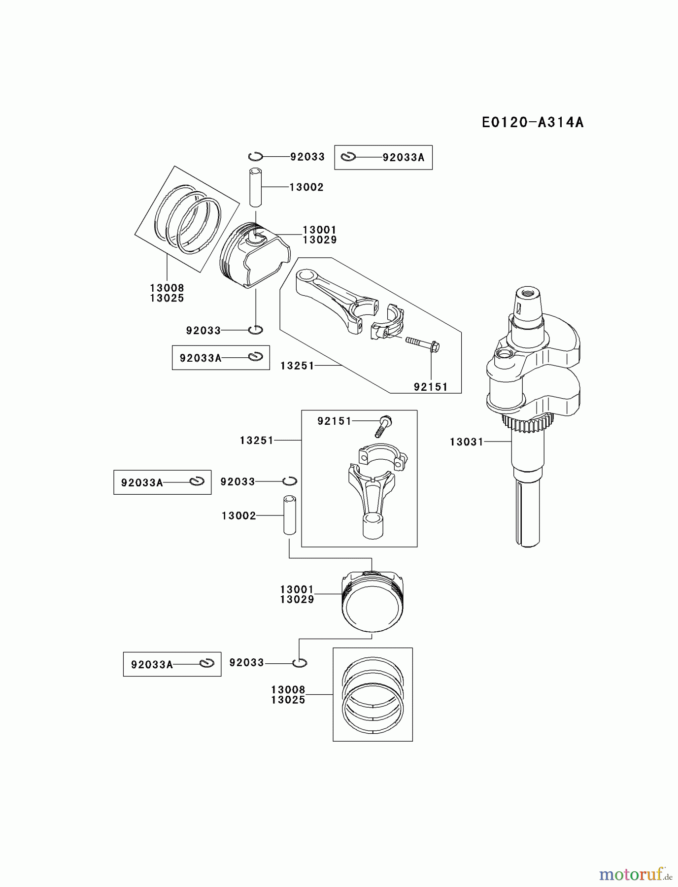  Kawasaki Motoren Motoren Vertikal FH641V - DS25 bis FS481V - BS13 FH680V-DS23 - Kawasaki FH680V 4-Stroke Engine PISTON/CRANKSHAFT