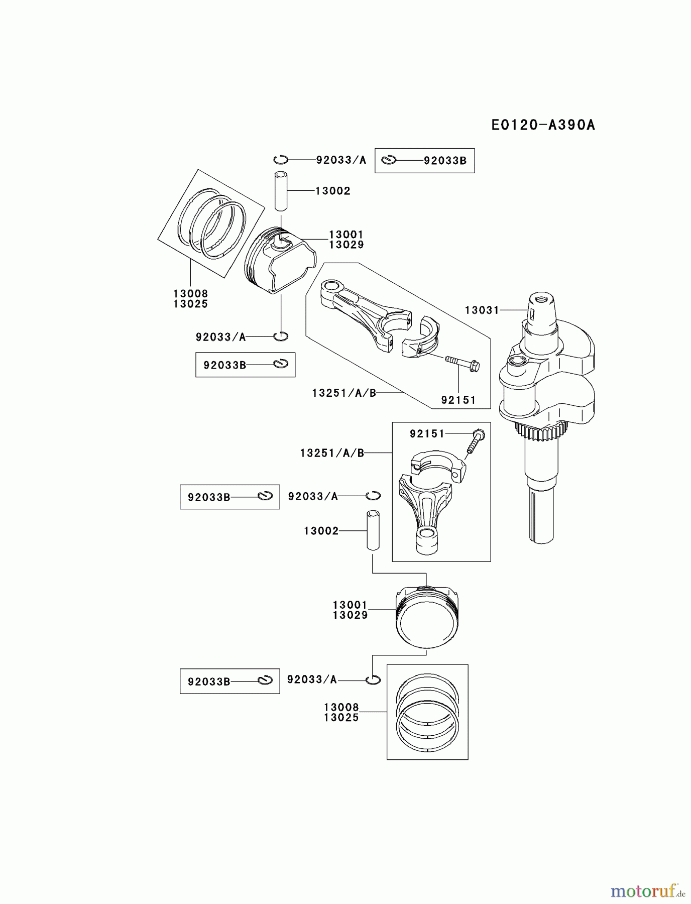  Kawasaki Motoren Motoren Vertikal FA210V - AS02 bis FH641V - DS24 FH641V-DS24 - Kawasaki FH641V 4-Stroke Engine PISTON/CRANKSHAFT