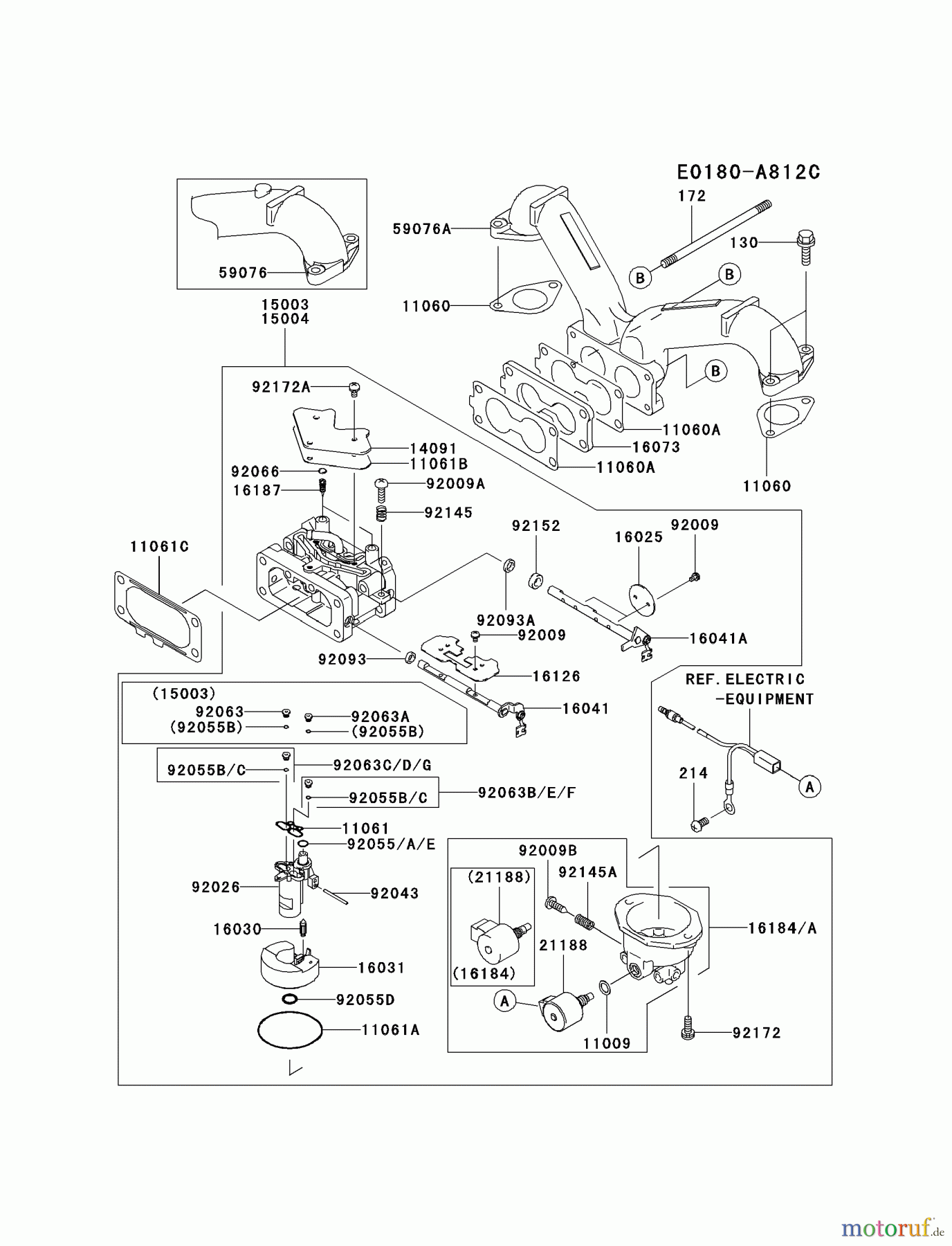  Kawasaki Motoren Motoren Vertikal FA210V - AS02 bis FH641V - DS24 FH601V-FS29 - Kawasaki FH601V 4-Stroke Engine CARBURETOR #1