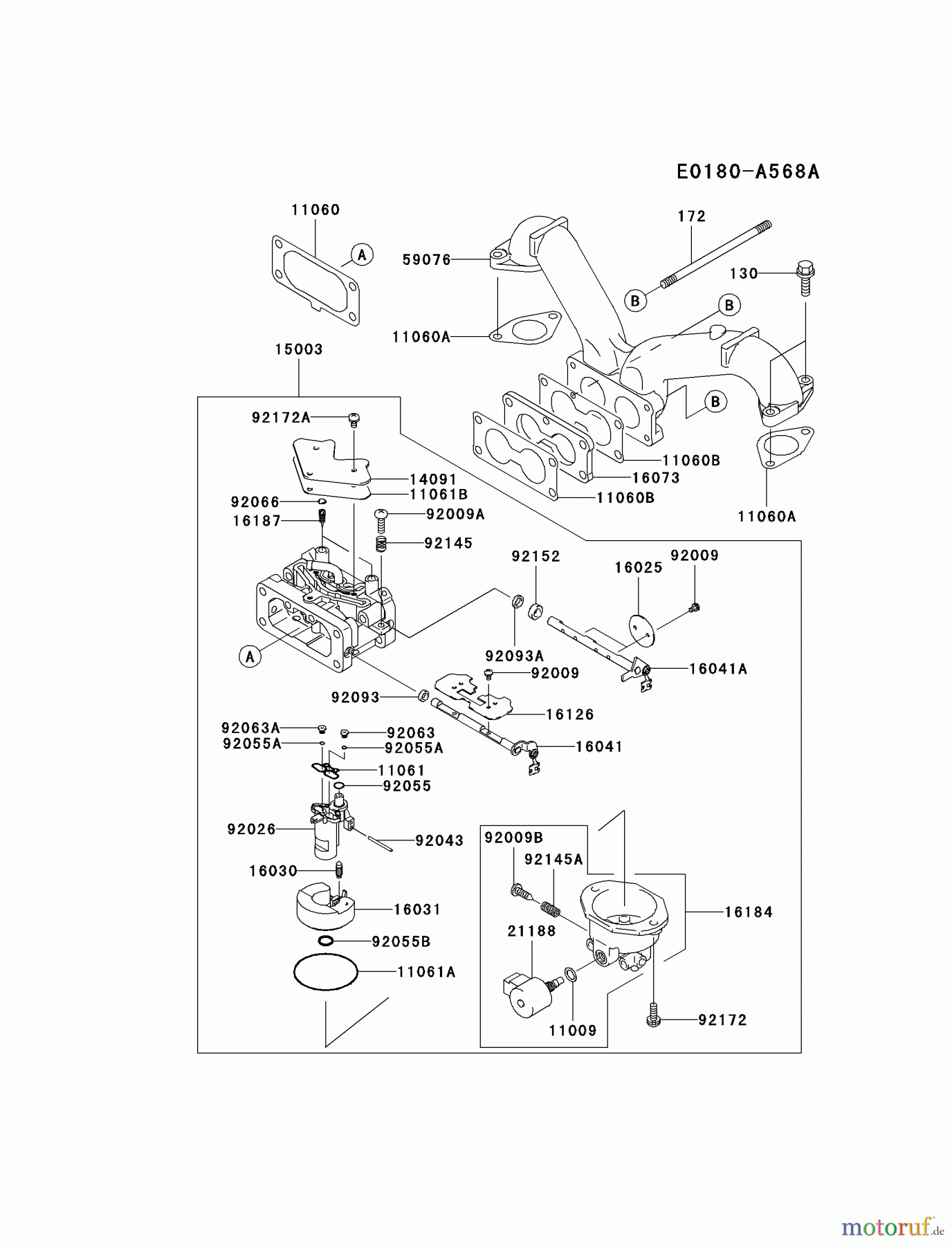  Kawasaki Motoren Motoren Vertikal FA210V - AS02 bis FH641V - DS24 FH601V-FS11 - Kawasaki FH601V 4-Stroke Engine CARBURETOR