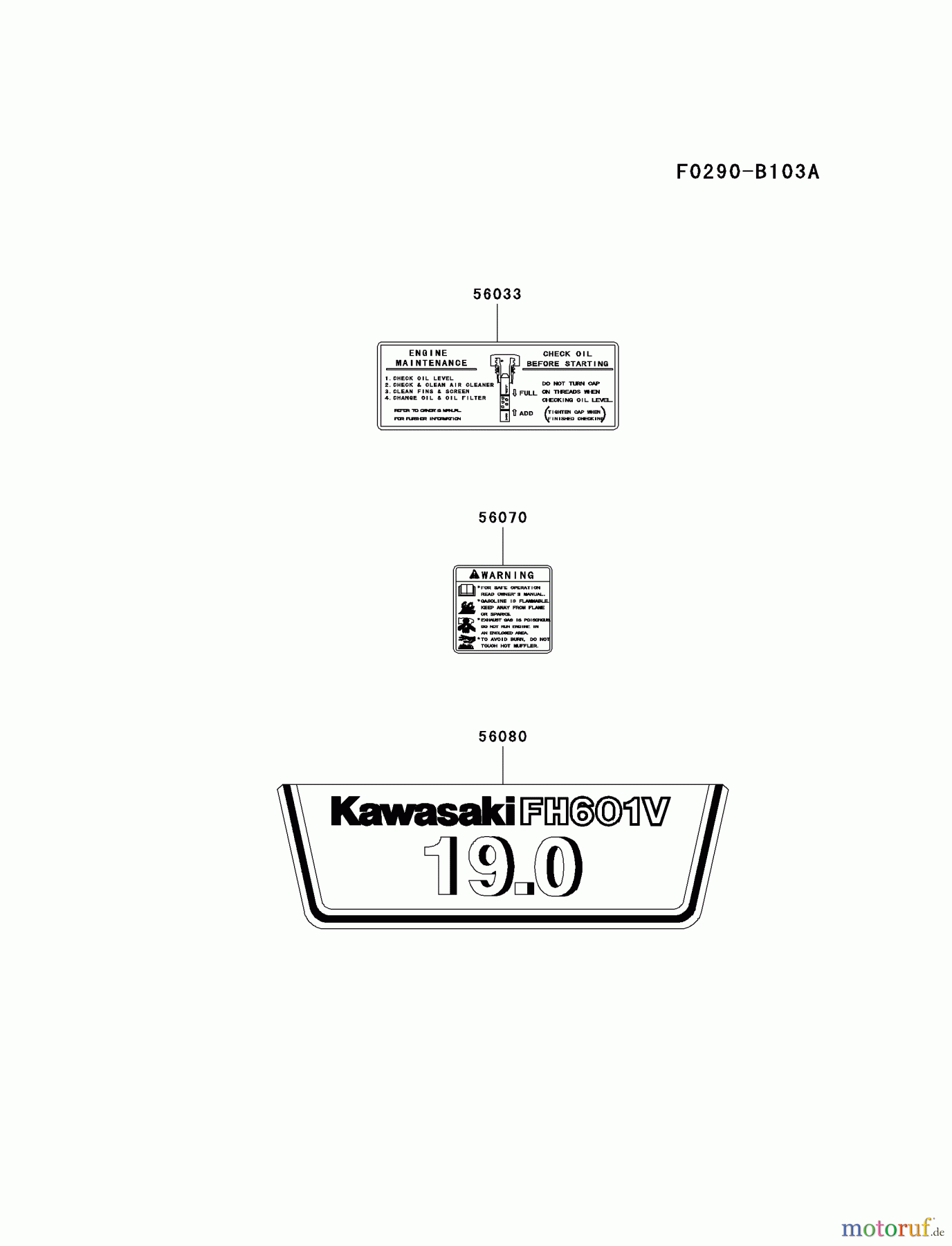  Kawasaki Motoren Motoren Vertikal FA210V - AS02 bis FH641V - DS24 FH601V-DS12 - Kawasaki FH601V 4-Stroke Engine LABEL
