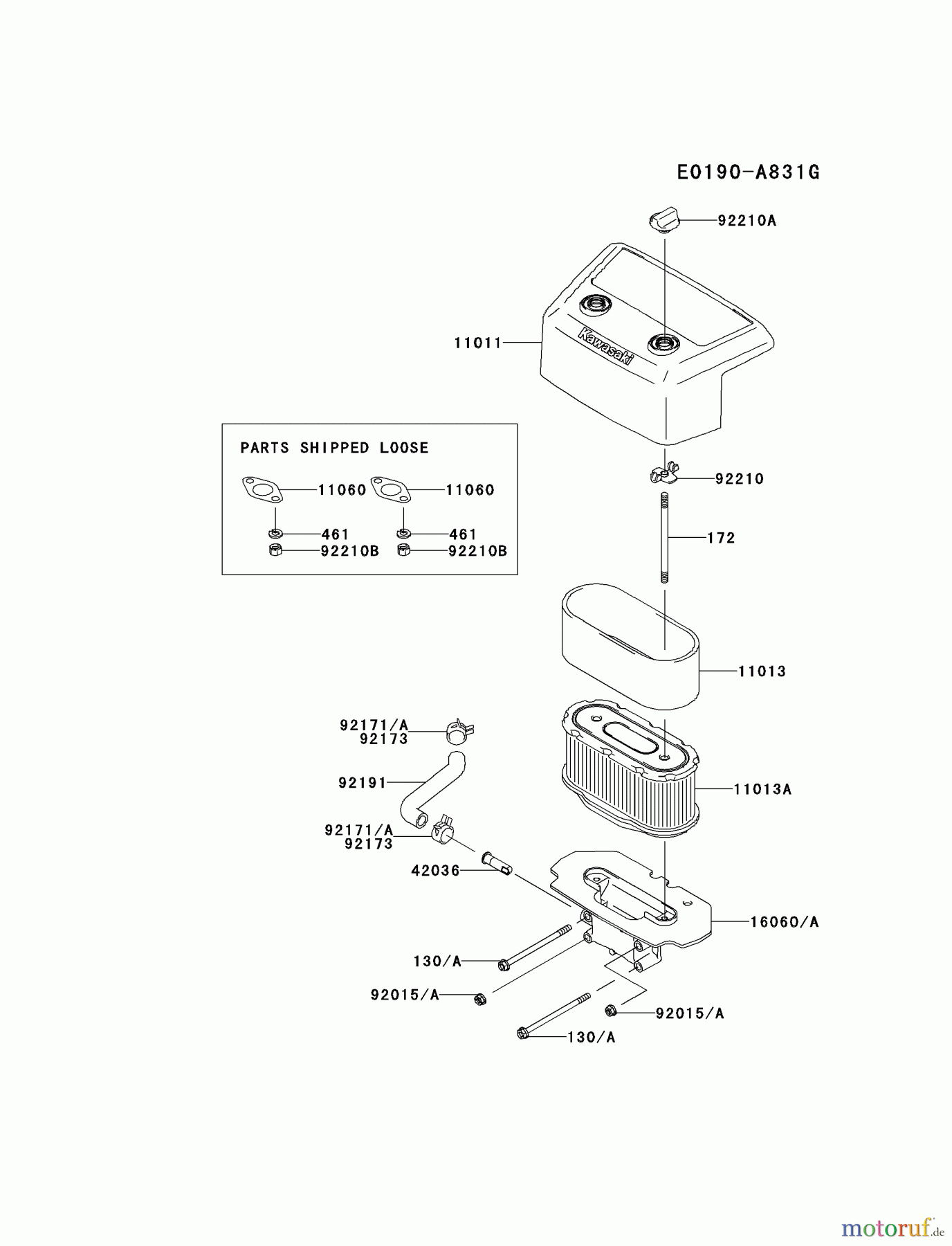  Kawasaki Motoren Motoren Vertikal FA210V - AS02 bis FH641V - DS24 FH601V-HS11 - Kawasaki FH601V 4-Stroke Engine AIR-FILTER/MUFFLER