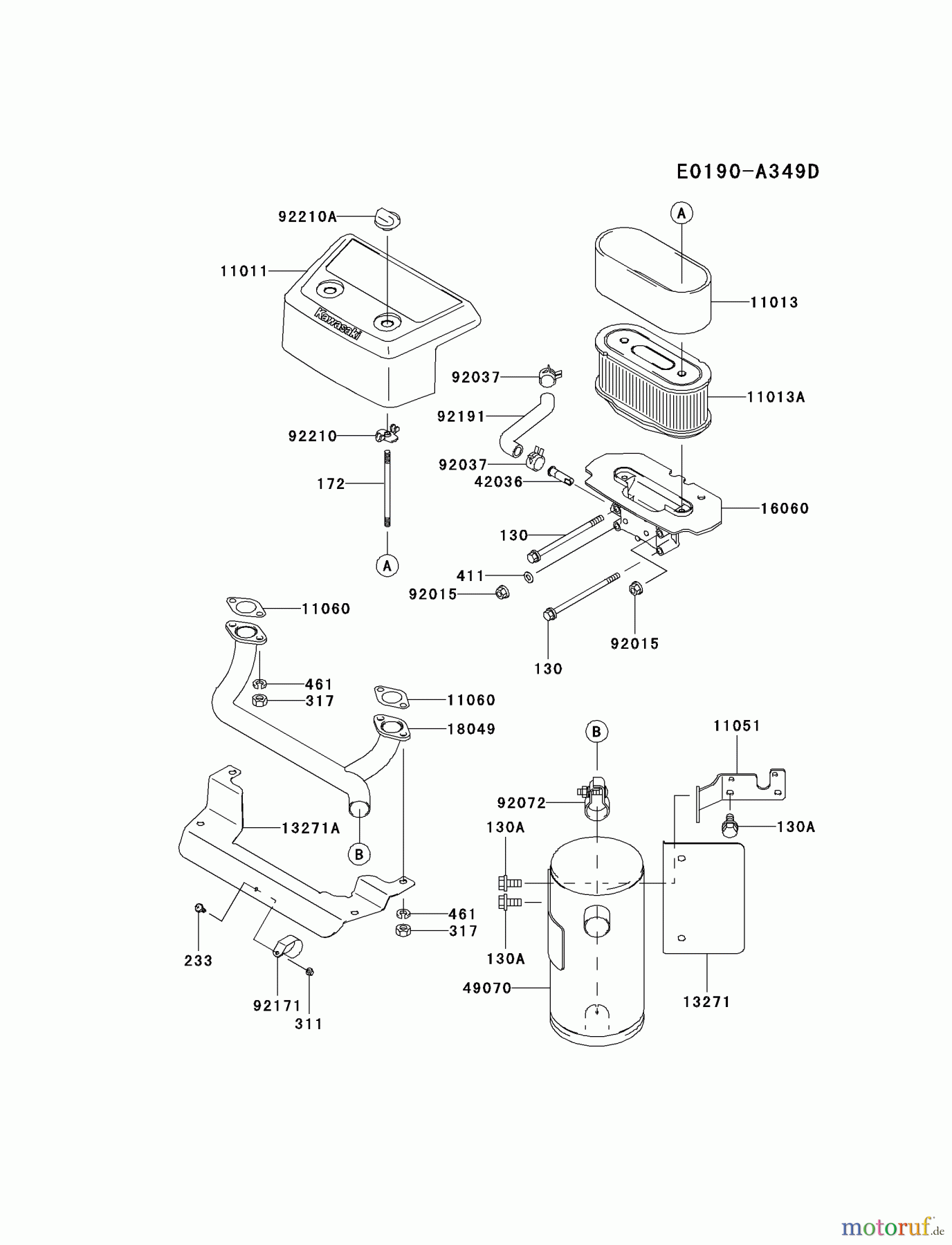  Kawasaki Motoren Motoren Vertikal FA210V - AS02 bis FH641V - DS24 FH641V-BS06 - Kawasaki FH641V 4-Stroke Engine AIR-FILTER/MUFFLER