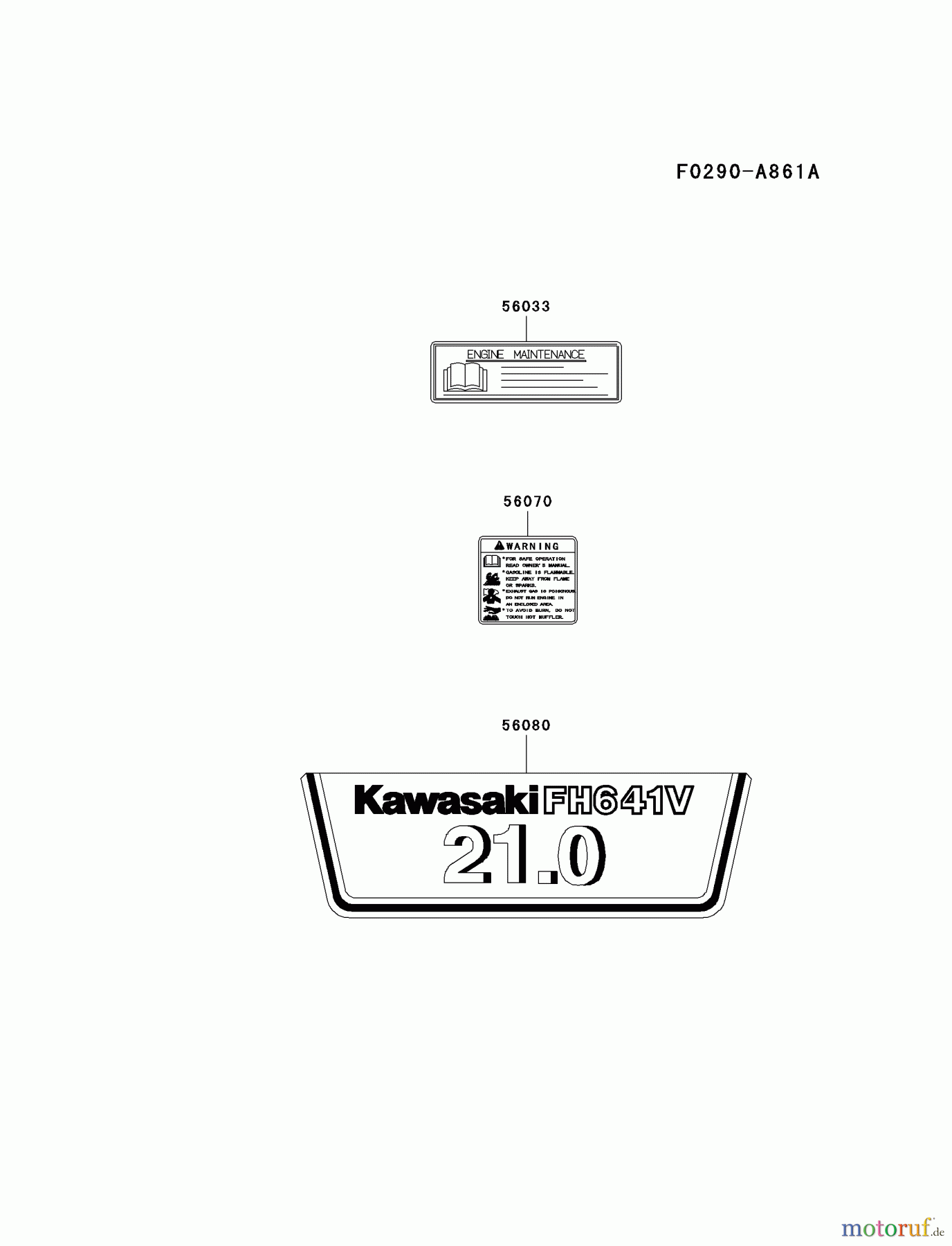  Kawasaki Motoren Motoren Vertikal FA210V - AS02 bis FH641V - DS24 FH641V-AS18 - Kawasaki FH641V 4-Stroke Engine LABEL