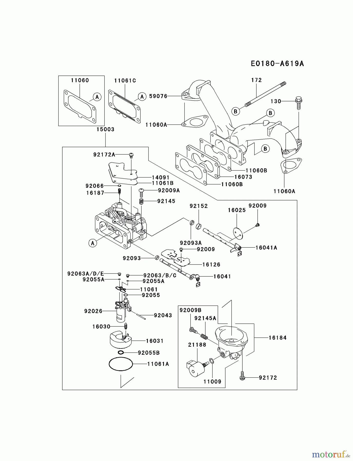  Kawasaki Motoren Motoren Vertikal FA210V - AS02 bis FH641V - DS24 FH601V-BS25 - Kawasaki FH601V 4-Stroke Engine CARBURETOR