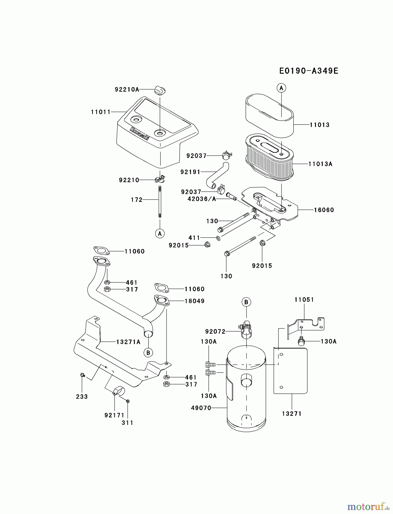  Kawasaki Motoren Motoren Vertikal FA210V - AS02 bis FH641V - DS24 FH641V-AS01 - Kawasaki FH641V 4-Stroke Engine AIR-FILTER/MUFFLER