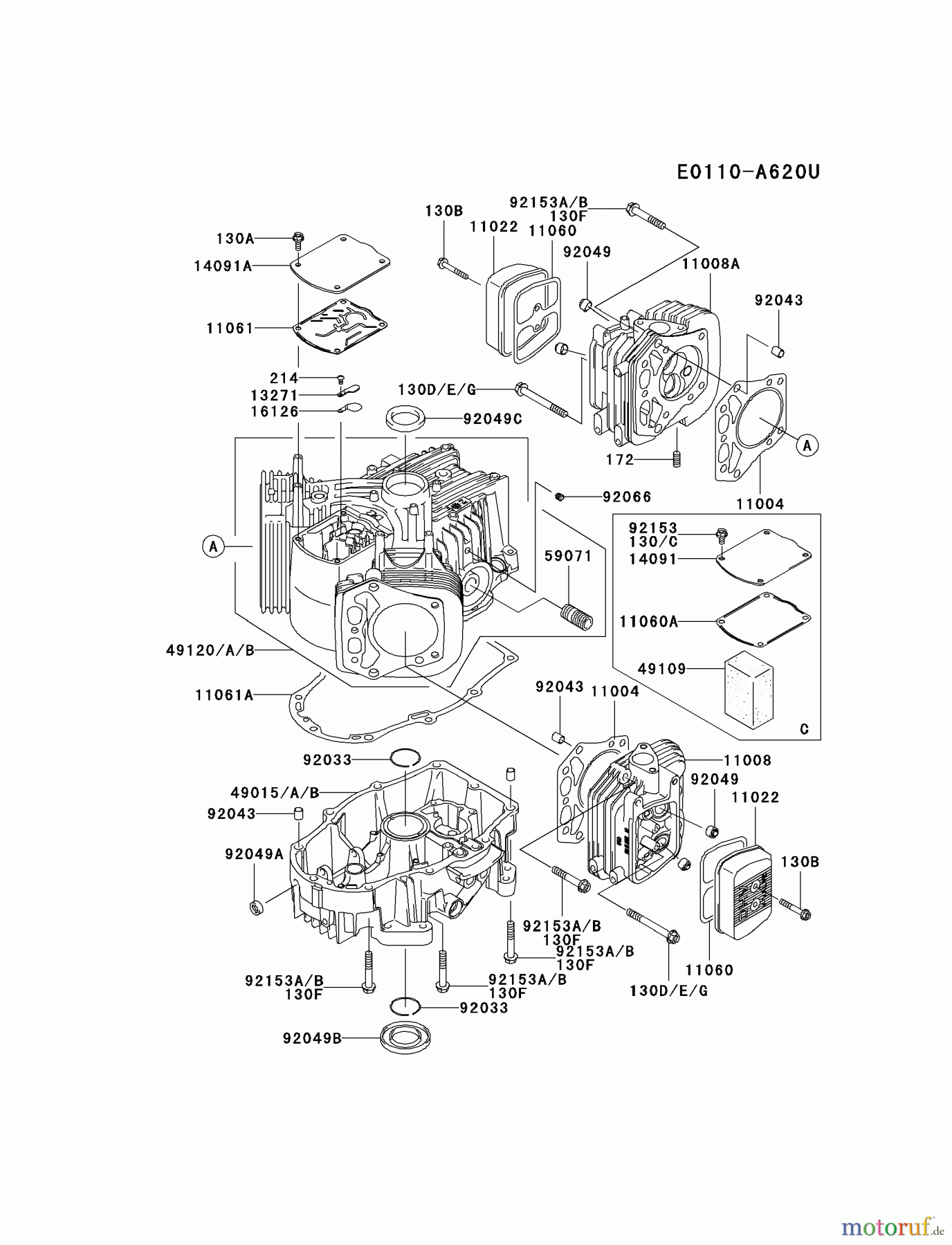  Kawasaki Motoren Motoren Vertikal FA210V - AS02 bis FH641V - DS24 FH641V-CS29 - Kawasaki FH641V 4-Stroke Engine CYLINDER/CRANKCASE #2